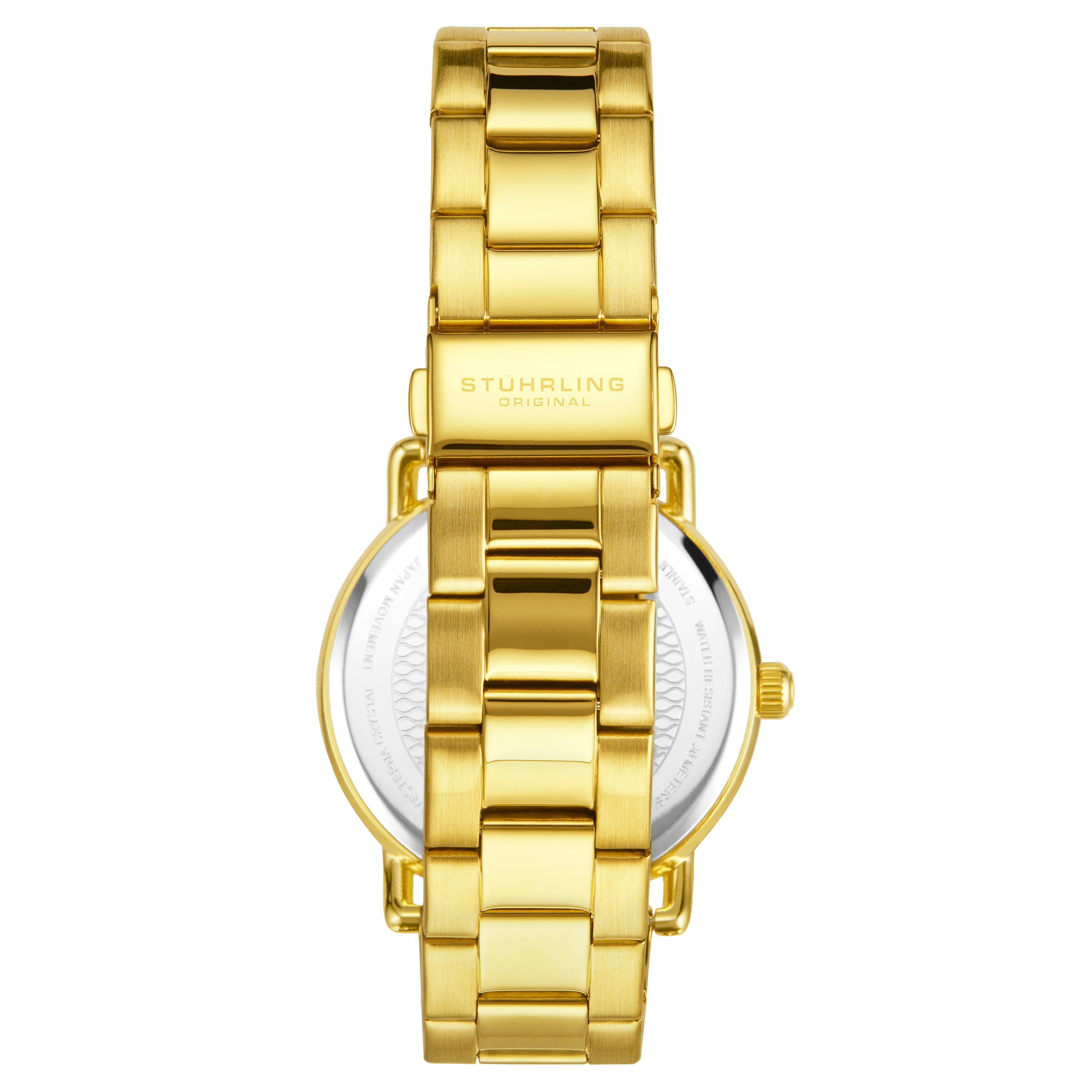 Men's Gold Toned Case, Gold Toned Bezel, Gold Toned Dial, Luminous Gold Toned Hands, Gold Toned Markers, Gold Toned Bracelet Watch