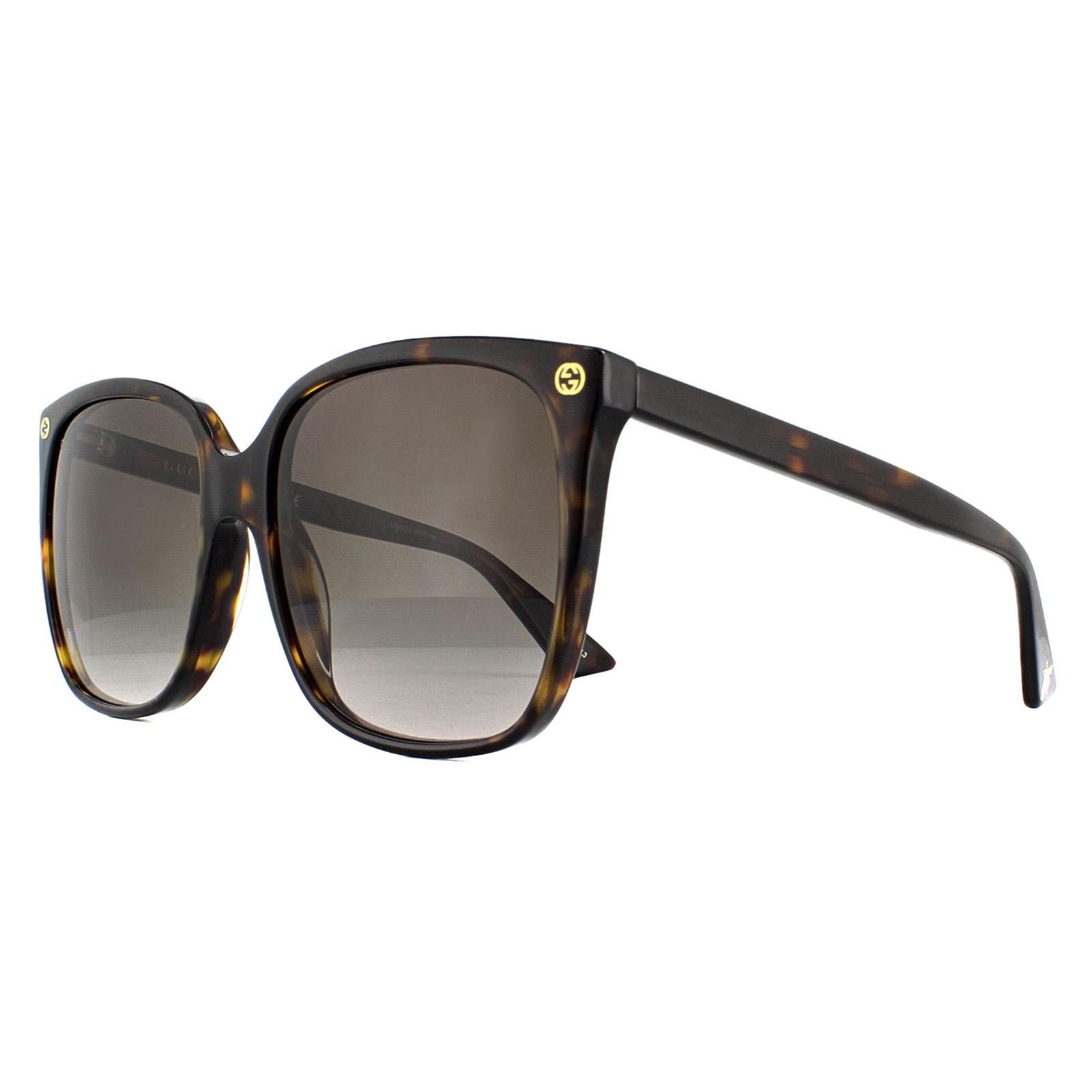 Gucci Sunglasses GG0022S 003 Havana Grey Gradient have a simple squared off shape with the stylish GG logos at the front temples and a bee detail on the temple tip.