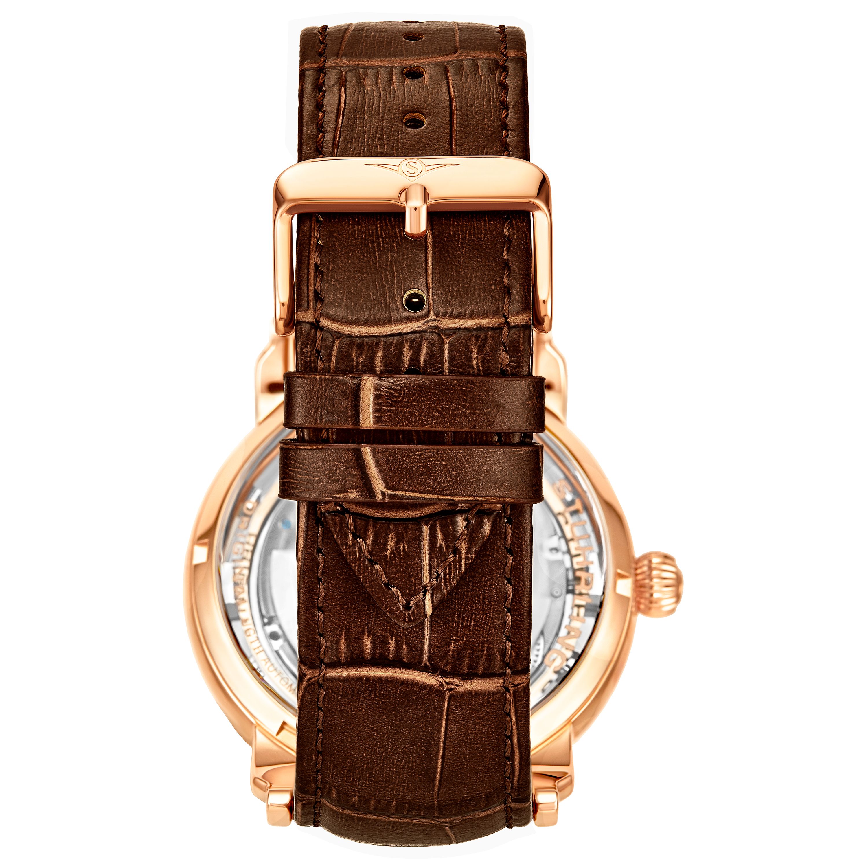 Men's Automatc Rose Gold Case, Rose Gold Dial, Brown Leather Strap Watch