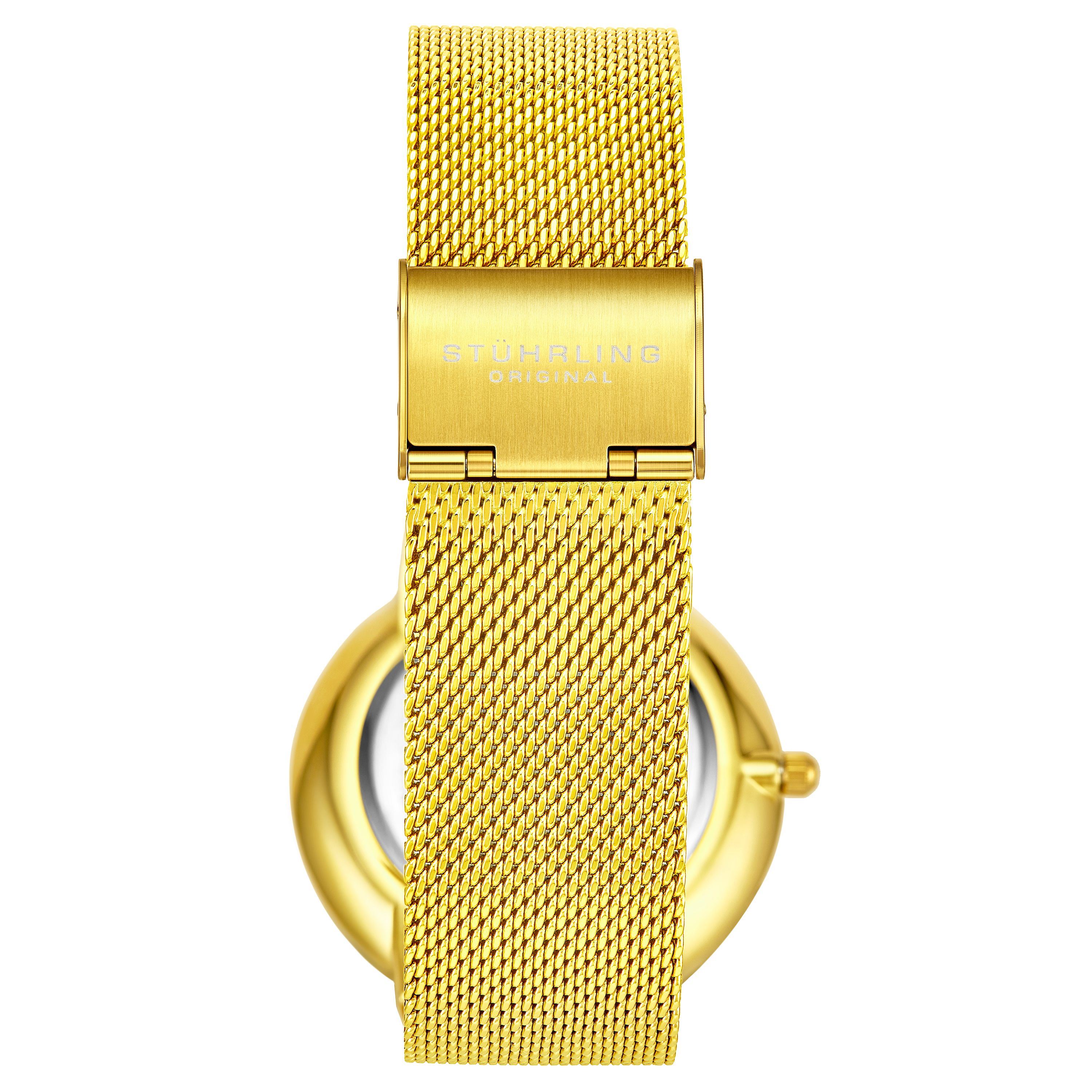 Men's Quartz Multi-Function Gold Case, Gold Dial, Gold Mesh Bracelet Watch