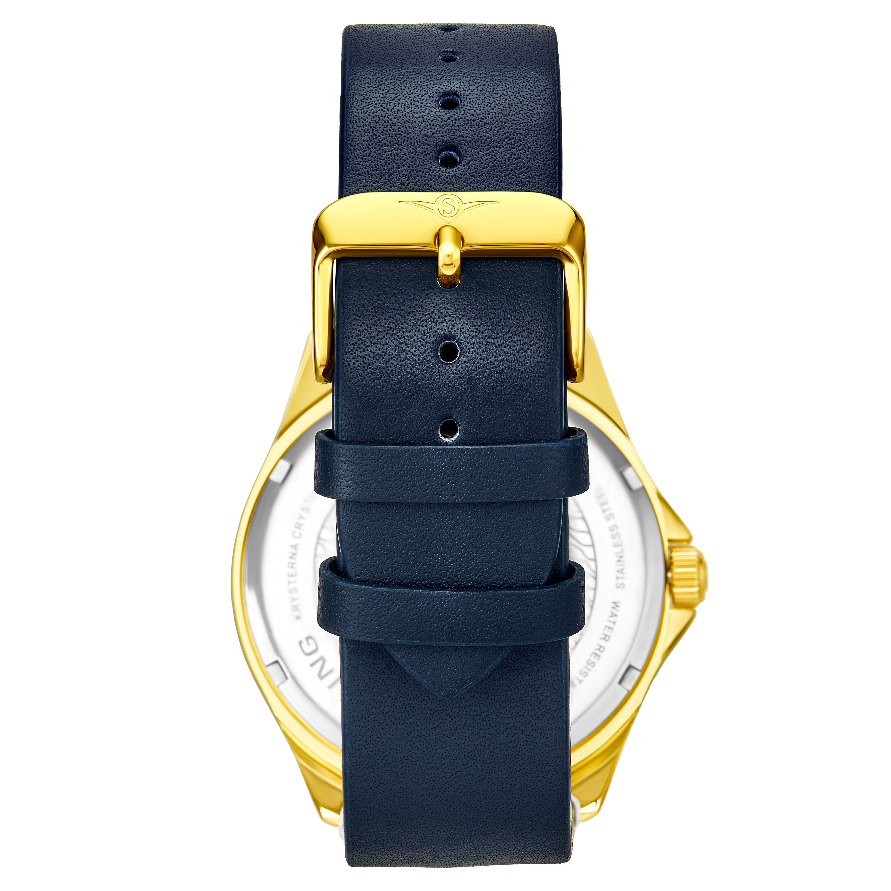 Men's Quartz Gold Case, Blue Dial, Blue Leather Strap Watch