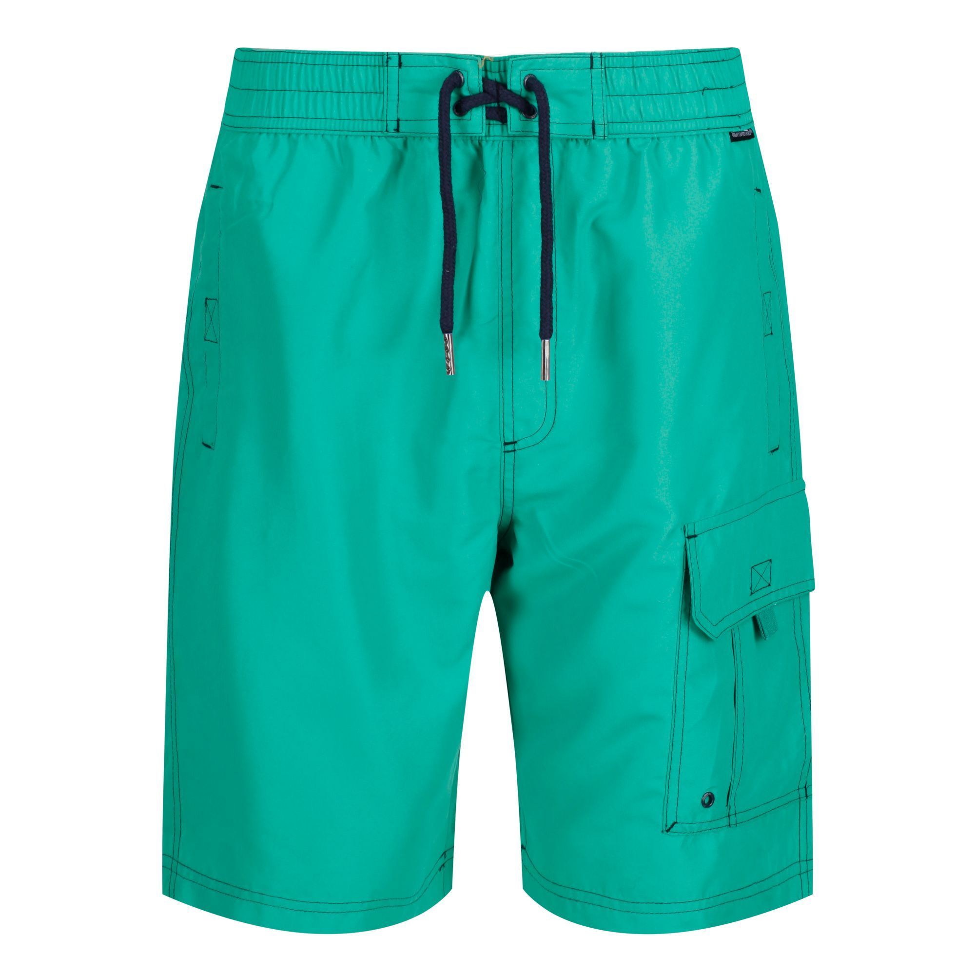 100% polyester microfibre. Quick drying fabric. Adjustable draw cord waist. Multi pocketed. Mesh brief liner with security pocket.