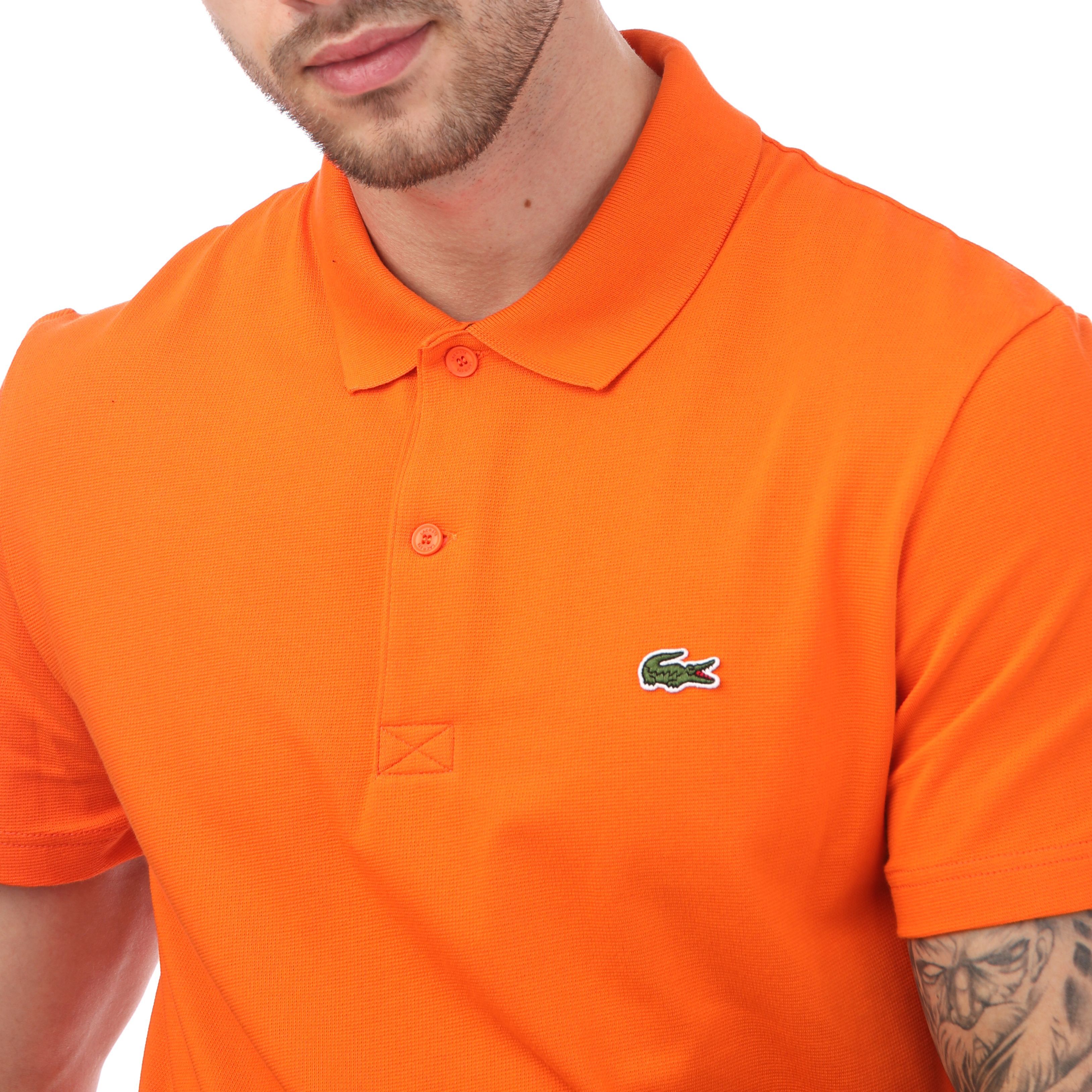 Men's Lacoste Regular Fit Polyester Cotton Polo Shirt in Orange