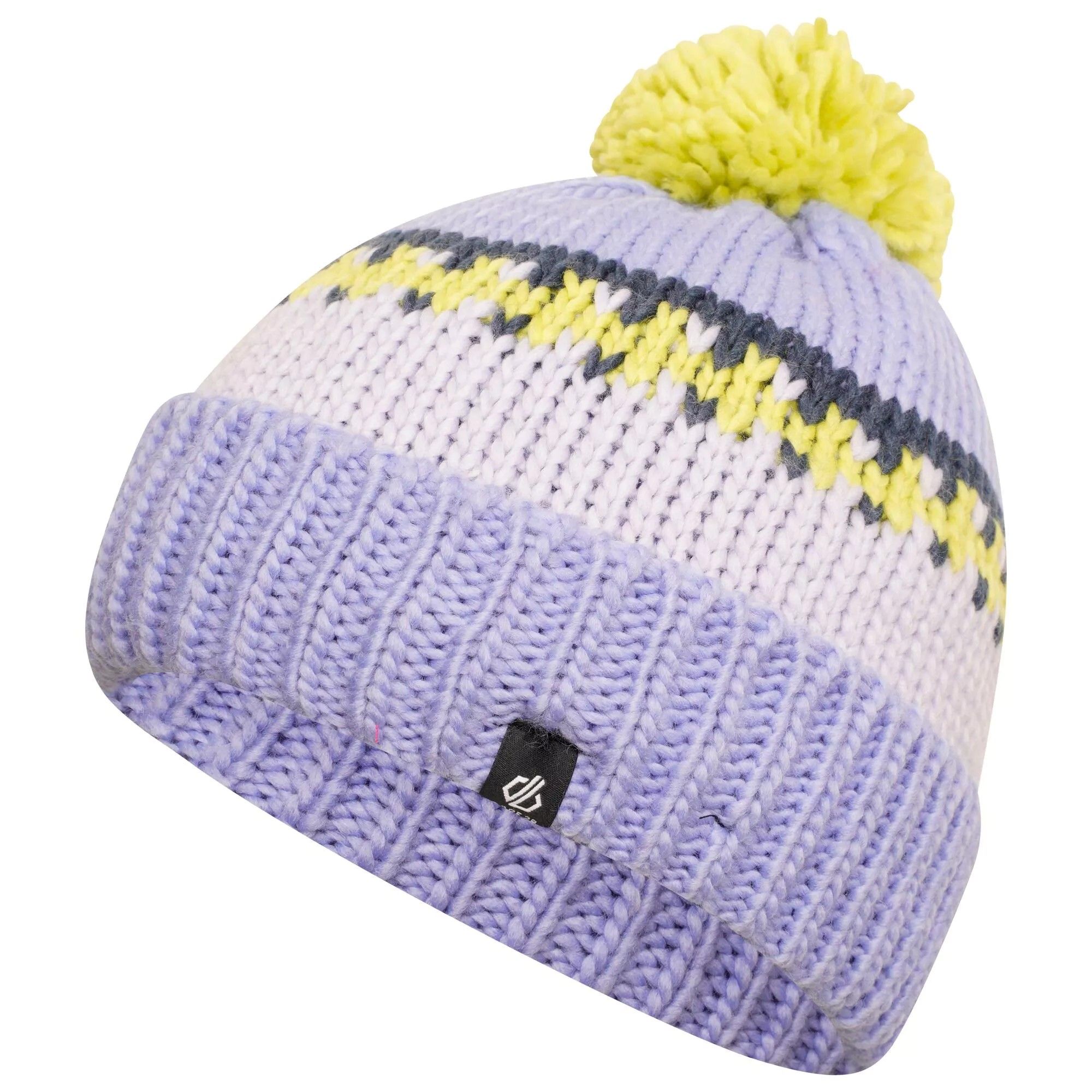 Material: Acrylic. Lining: Fleece. Fabric: Knitted, Soft Touch. Design: Contrast Striped, Logo. Bobble, Ribbed Cuff. Sustainability: Made from Recycled Materials.