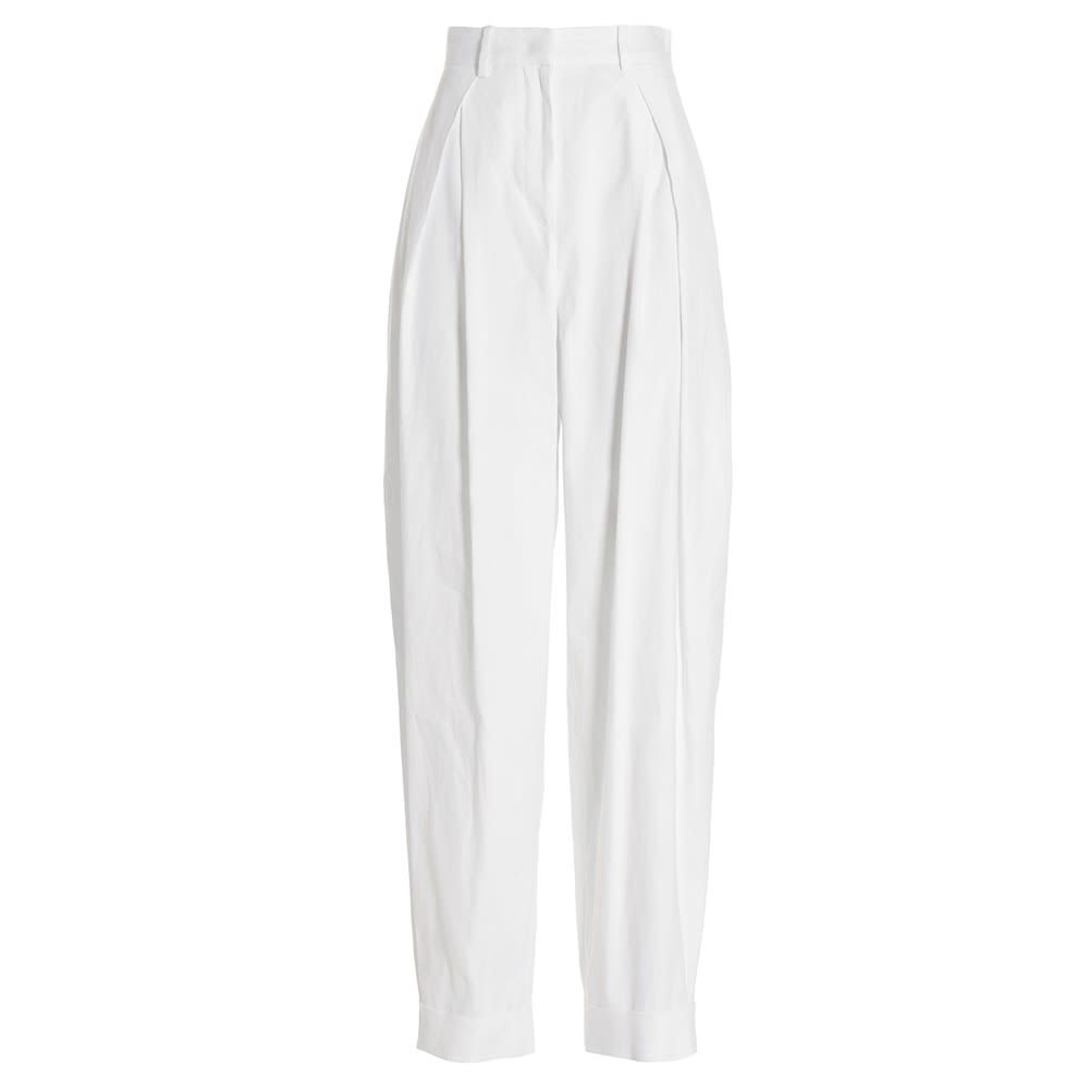 Linen blend trousers with turn-up hem and pin tucks.
