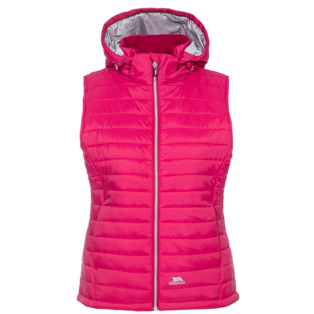 Lightly padded with bubble stitching. Contrast lining and front zip. Inner storm flap. Hem adjusters. 2 low profile zip pockets. Detachable hood with stud fastening. Shell: 100% Polyamide, AC coating, Lining: 100% Polyester, Filling: 100% Polyester. Trespass Womens Chest Sizing (approx): XS/8 - 32in/81cm, S/10 - 34in/86cm, M/12 - 36in/91.4cm, L/14 - 38in/96.5cm, XL/16 - 40in/101.5cm, XXL/18 - 42in/106.5cm, 3XL/20 - 54.7in/139cm, 4XL/22- 58.6in/149cm, 5XL/24 - 62.5in.159cm.