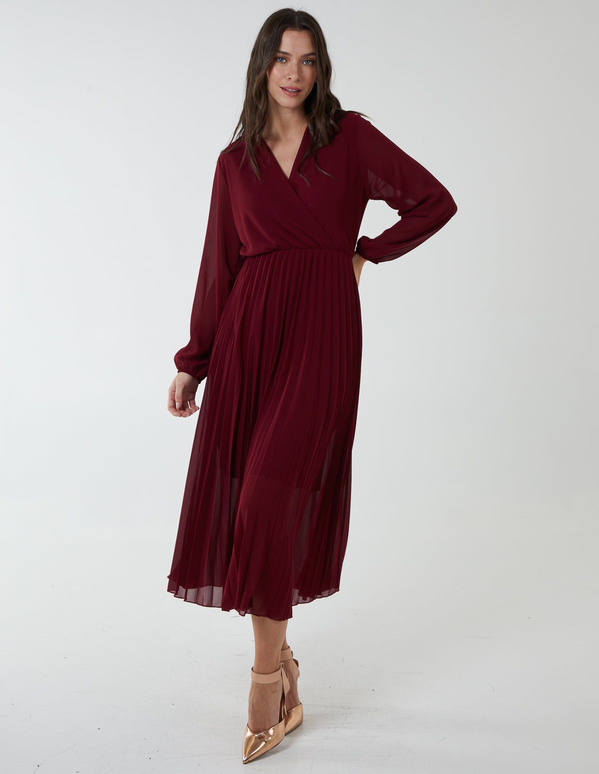 Collar VNeck Pleated Dress Bl main image 0