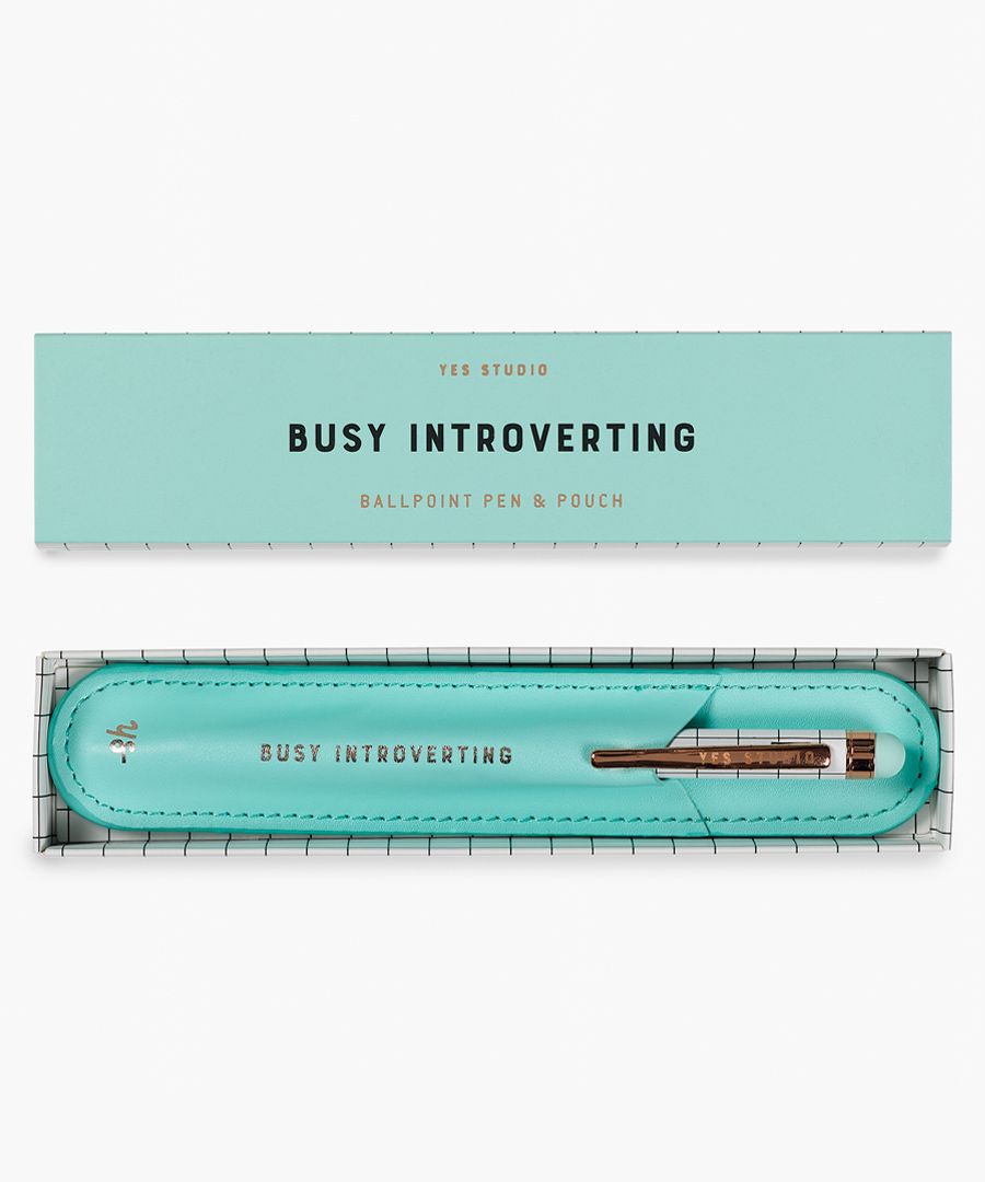 2pc Busy introverting blue pen & case set