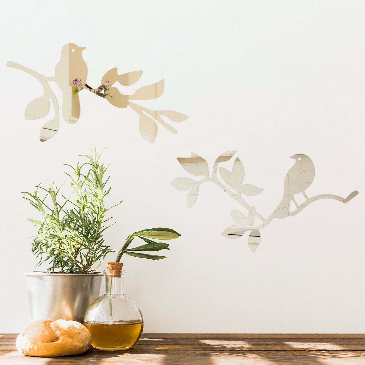 Birds Standing on the Tree Branch Mirror Wall Art Self Adhesive DIY