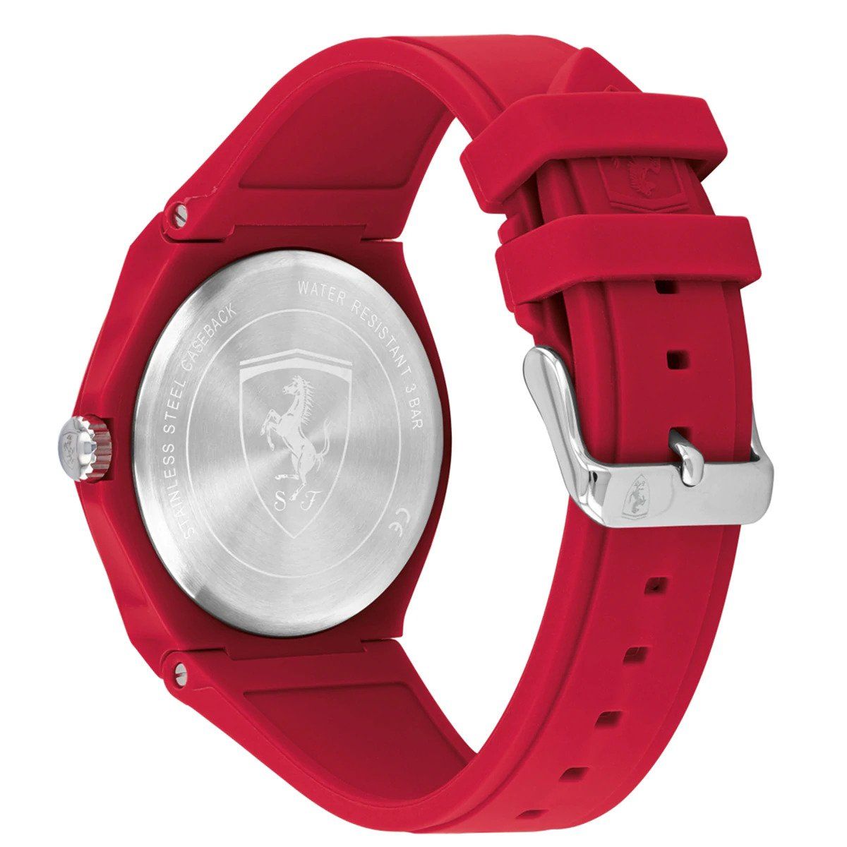 This Ferrari Aspire Multi Dial Watch for Men is the perfect timepiece to wear or to gift. It's Red 43 mm Round case combined with the comfortable Red Rubber watch band will ensure you enjoy this stunning timepiece without any compromise. Operated by a high quality Quartz movement and water resistant to 3 bars, your watch will keep ticking. Rubber watch band make it comfortable to wear and lead you to edge sport fashion. Perfect for both indoor and outdoor activities. -The watch has a calendar function: Day-Date, 24-hour Display High quality 21 cm length and 22 mm width Red Rubber strap with a Buckle Case diameter: 43 mm,case thickness: 12 mm, case colour: Red and dial colour: Black