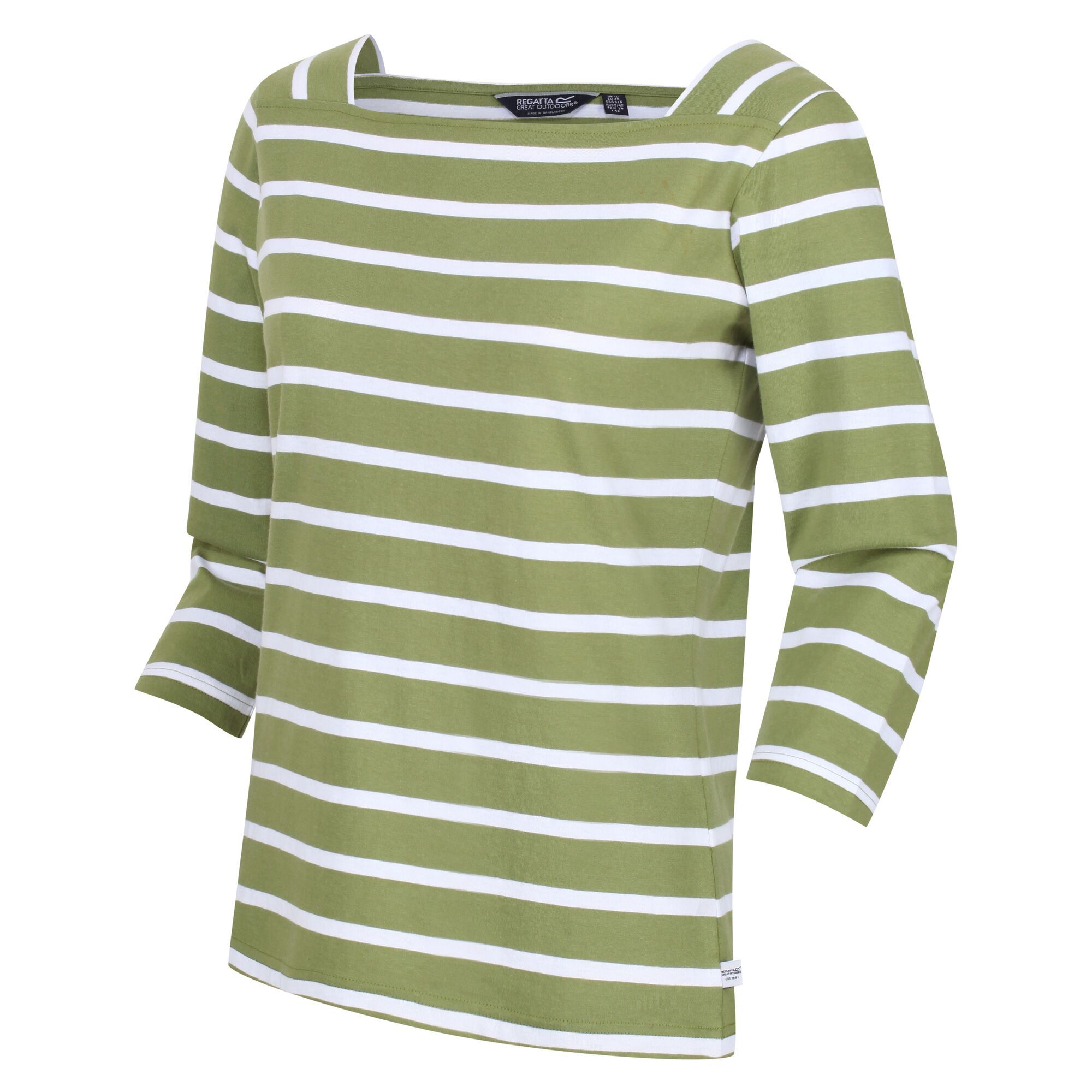 100% Cotton. Fabric: Coolweave. Design: Stripe. Sleeve-Type: 3/4 Sleeve. Neckline: Square Neck. Branded Tab, Side Vents, Supersoft, Tearaway Label. Fabric Technology: Breathable. Sustainable Materials.