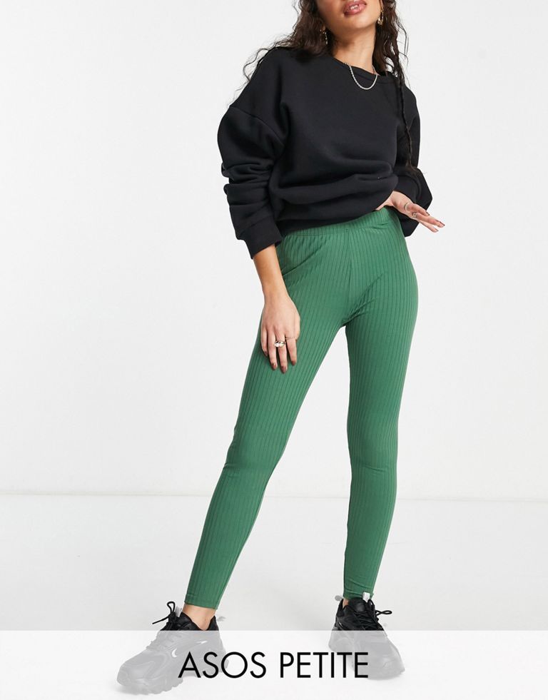ASOS DESIGN Petite legging in rib in khaki-Green