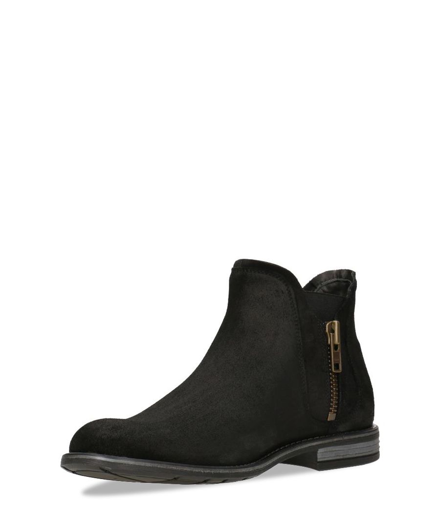 Black suede zip-up ankle boots