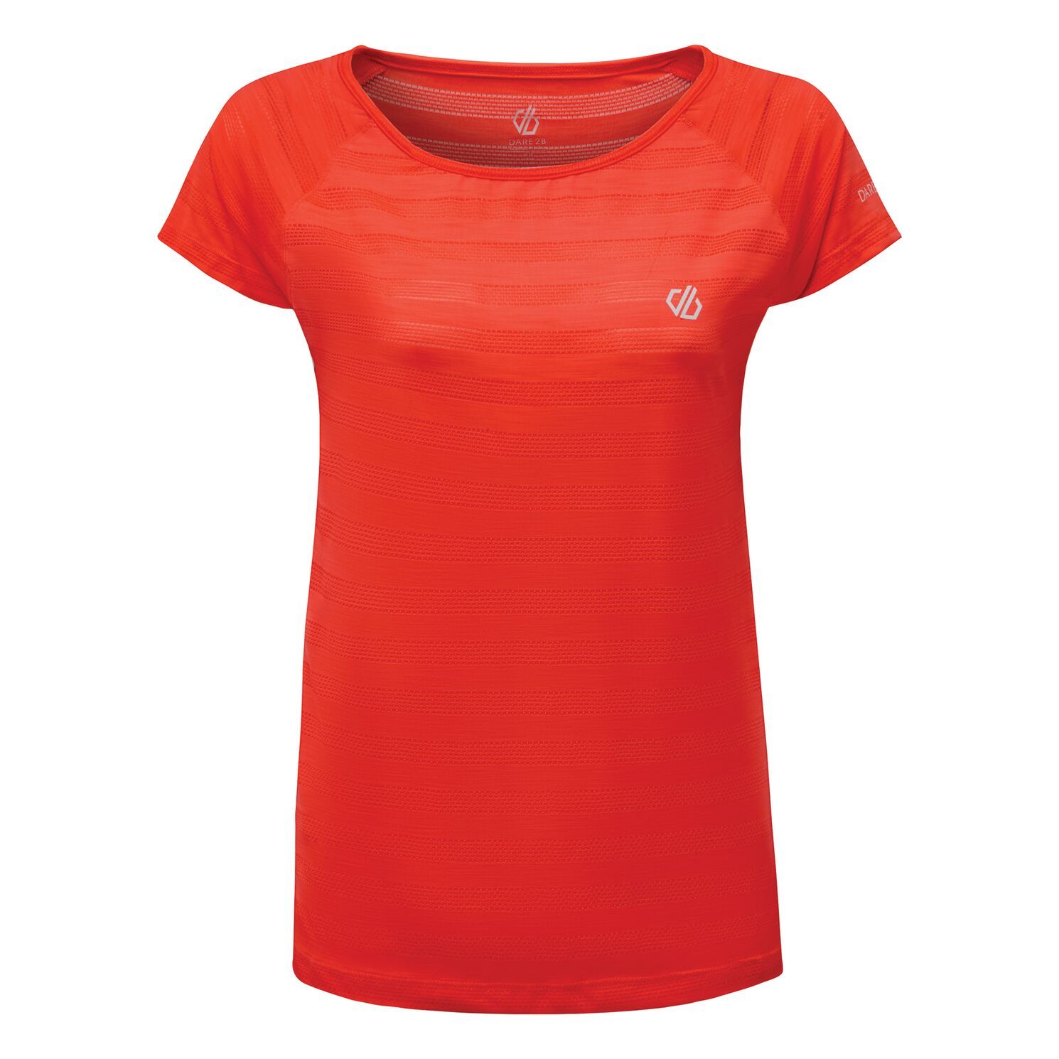 Material: 100% Polyester (Q-Wic lightweight polyester fabric). Slim fit, soft and stretchy short sleeved work out shirt with breathable mesh detailing and scooped neckline. Built in anti-bacterial odour control and motion-friendly sleeve design. Features a small Dare 2B logo.