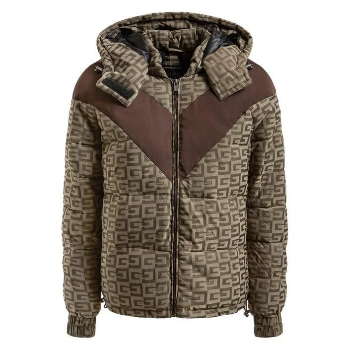 Brand: Guess
Gender: Women
Type: Jackets
Season: Fall/Winter

PRODUCT DETAIL
• Color: brown
• Pattern: print
• Fastening: with zip
• Sleeves: long
• Collar: hood

COMPOSITION AND MATERIAL
• Composition: -100% polyester 
•  Washing: machine wash at 30°