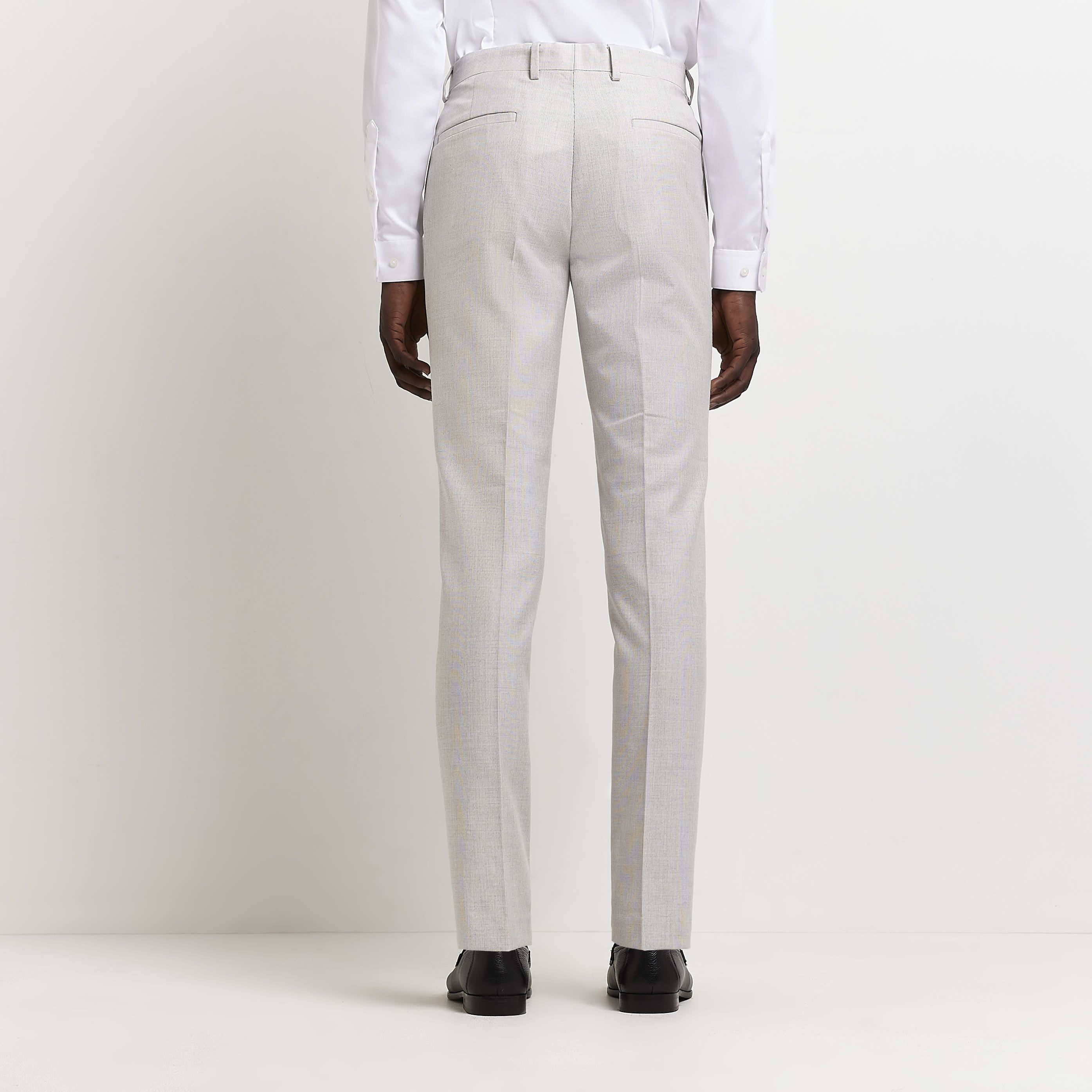 River Island Mens Suit Trousers Dobbie Texture - Ecru