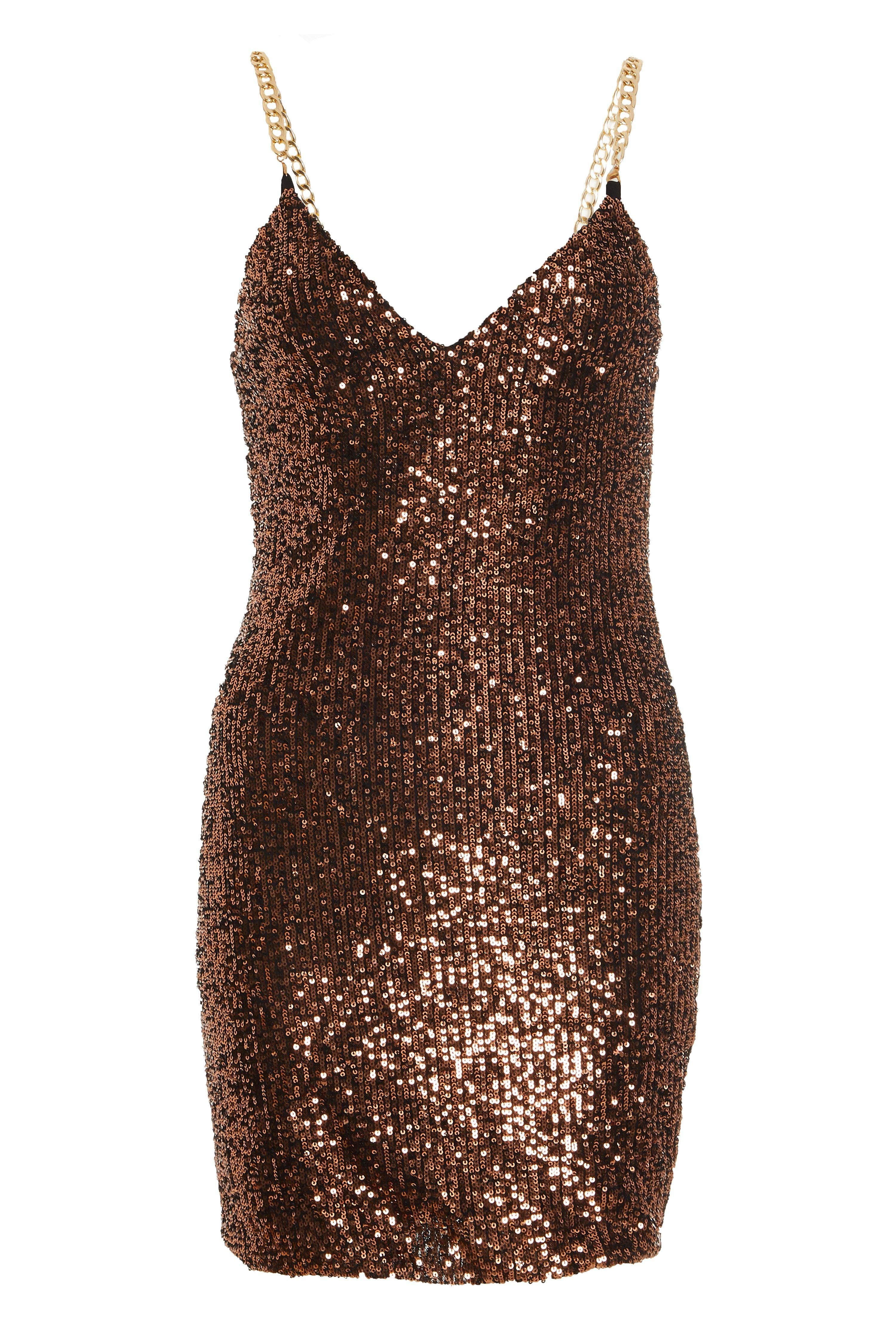 Bronze Sequin Mini Dress