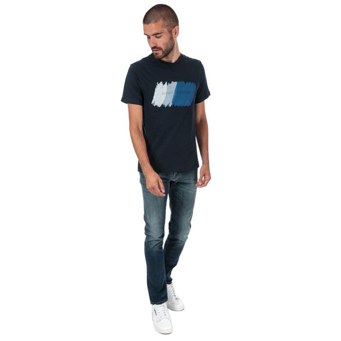 Mens Armarni Exchange Painted Outline Logo T-shirt  Navy.<BR><BR>-Short-sleeve ribbed crewneck.<BR>- Graphic print at front<BR>- Measurement from shoulder to hem: 27in approximately.<BR>- 100% cotton. Machine washable.<BR>- Ref: 3ZZTHGZJS9Z151.