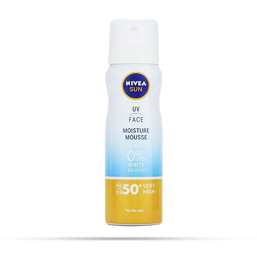 Nivea Sun UV Face Moisture Mousse SPF50 offers a high level of sun protection which reduces the risk of sun-induced allergies and UV-induced skin damage.  The airy, silky smooth moisturizing formula is ideal for everyday use. Leaves a light and smooth skin feeling and leaves skin protected.  It is highly effective and offers immediate UVA/UVB protection against sun coverage. Ophthalmologically approved.  Caution:  Pressurized container: May burst if heated.  Keep away from heat, hot surfaces, sparks, open flames, and other ignition sources. No smoking.  Do not pierce or burn, even after use. Protect from sunlight. Do not expose to temperatures exceeding 50°C.  Keep out of reach of children.  6 % per mass of the content are flammable.