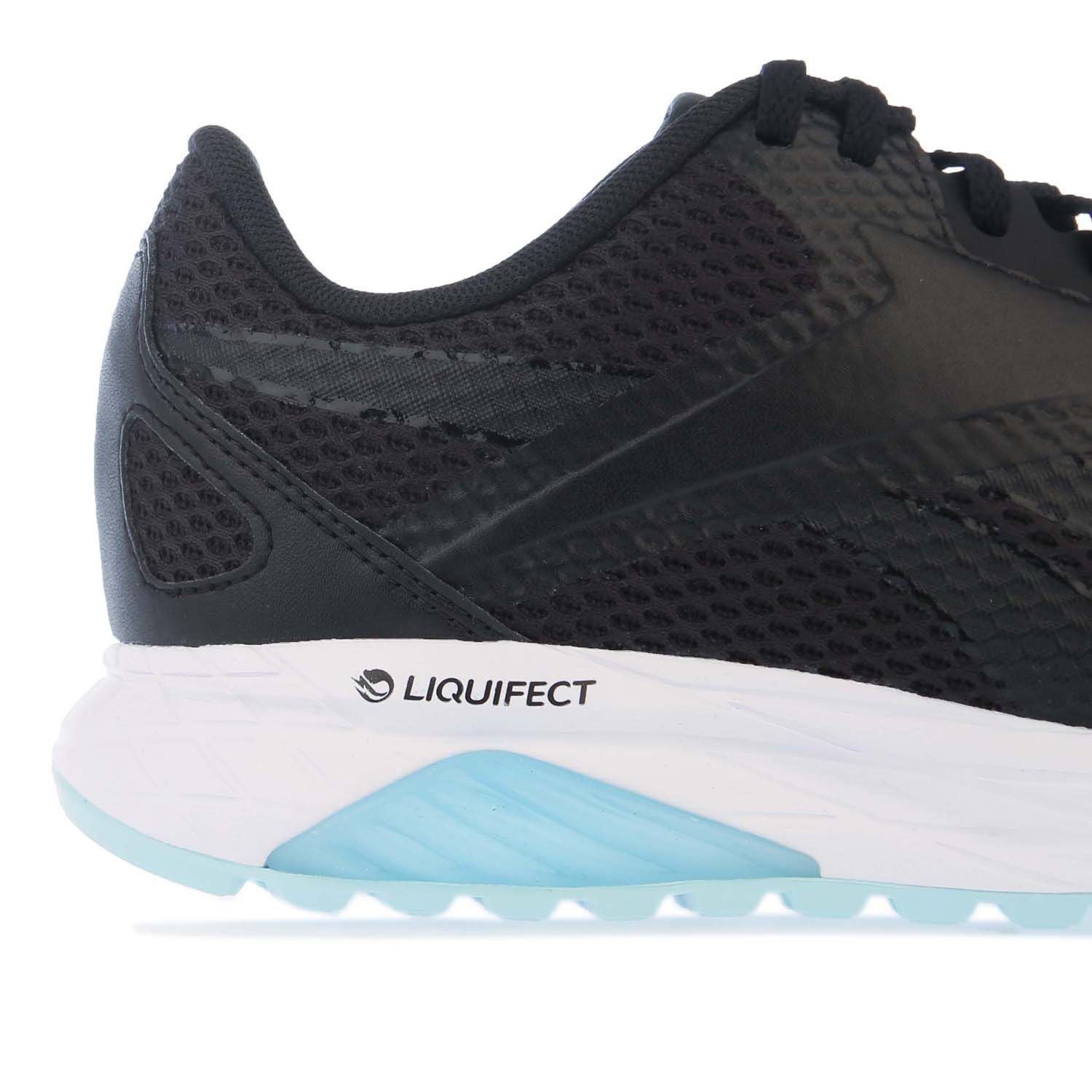 Womens Reebok Liquifect 90 Running Shoes in black - white.- Textile and synthetic upper.- Lace up closure.- Soft  breathable feel. - FuelFoam midsole. - Durable rubber outsole.- Textile and synthetic upper  Textile lining  Synthetic sole.- Ref: FX1690