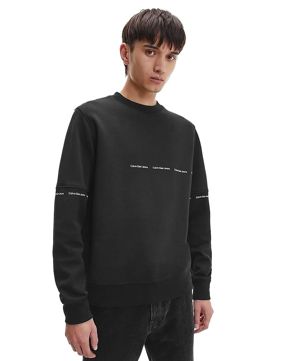 Brand: Calvin Klein Jeans Gender: Men Type: Sweatshirts Season: Spring/Summer  PRODUCT DETAIL • Color: black • Pattern: print • Sleeves: long • Neckline: round neck  COMPOSITION AND MATERIAL • Composition: -64% cotton -36% polyester  •  Washing: machine wash at 30° -64% Cotton -36% Polyester