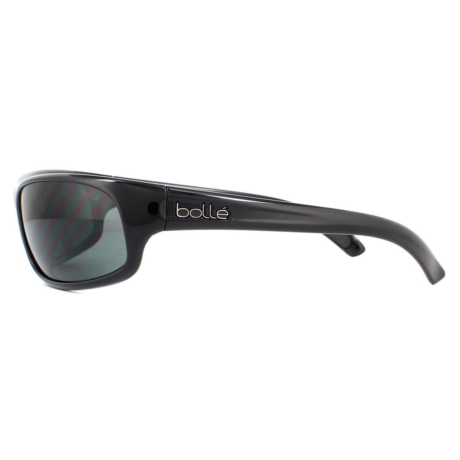 Bolle Sunglasses Anaconda 10339 Shiny Black TNS Grey are a sporty wrap around model with smooth sleek lines and featuring thermogrip temple tips and nose pads for added comfort