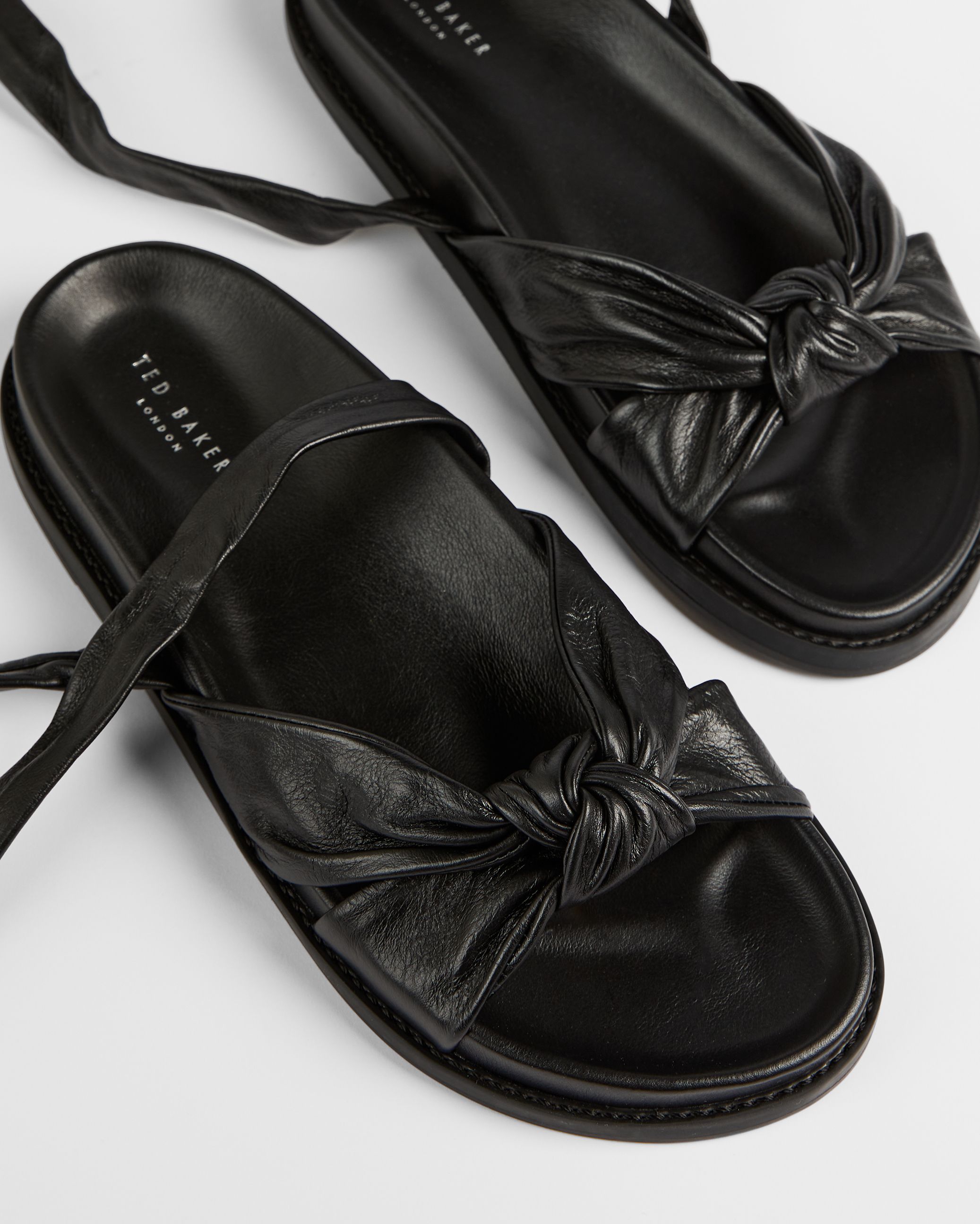 Ted Baker Pilford Knotted Leather Flat Sandal, Black