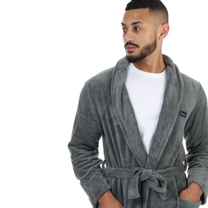 Men's Ben Sherman Randol Fleece Robe Dressing Gown in Charcoal