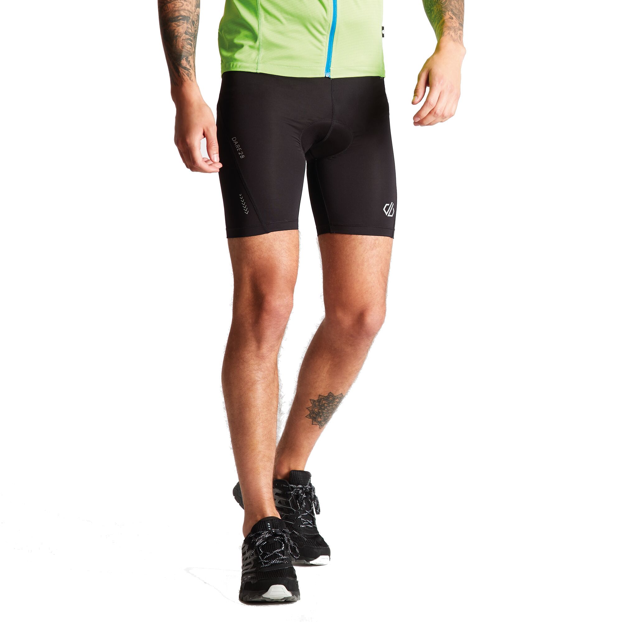 Material: elastane: 12%, polyester: 88%. Q-Wic lightweight polyester/elastane fabric. Quick drying. Flat locked seams for comfort. Interactive attachment loop at waistband. 2D moulded stretch multi density foam insert. Coolmax moisture control and  treatment to insert. Reflective detail for enhanced visibility.