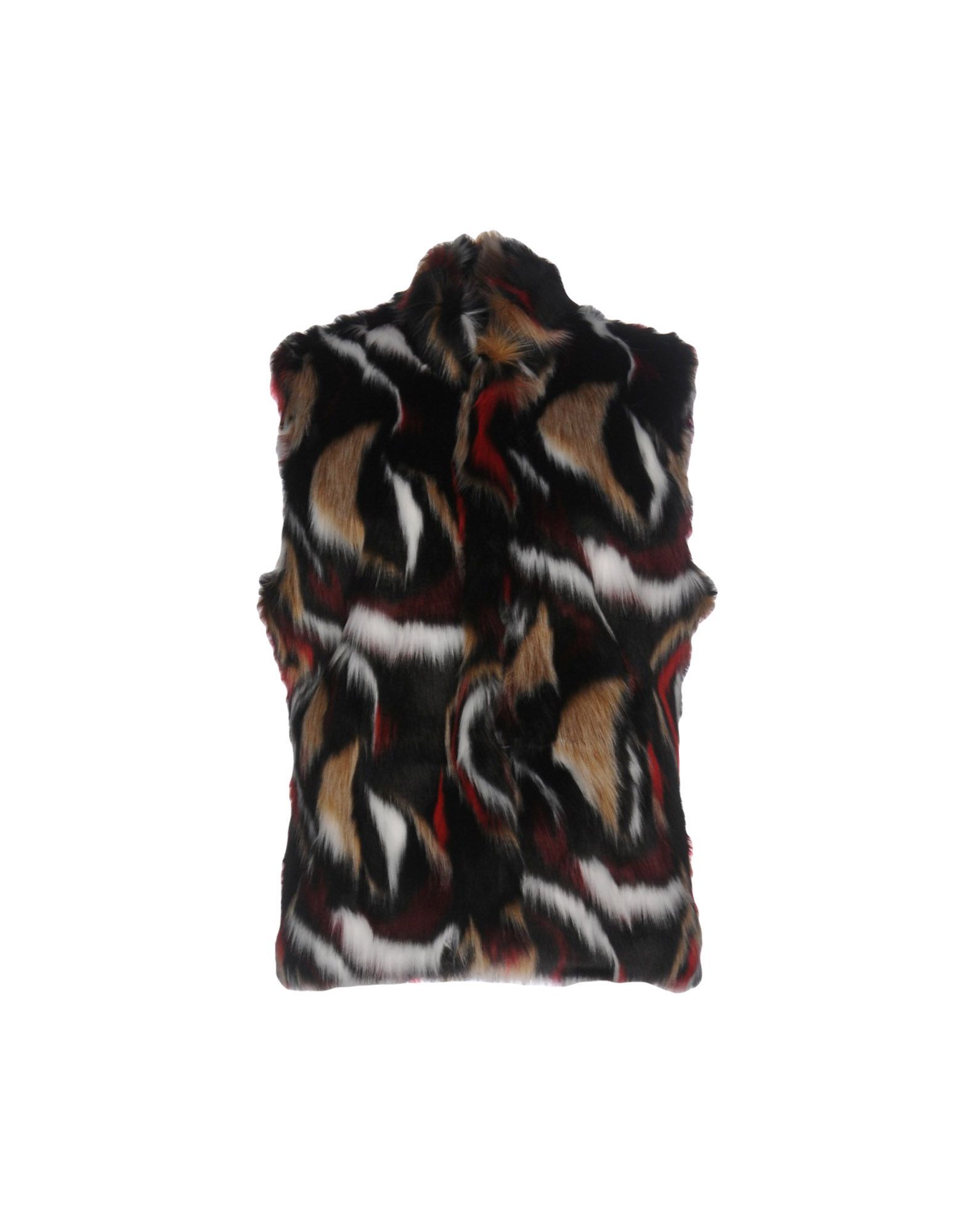 faux fur, no appliqu�s, multicolour pattern, single-breasted , hook-and-eye closure, round collar, multipockets, sleeveless, fully lined, gilet, small sized