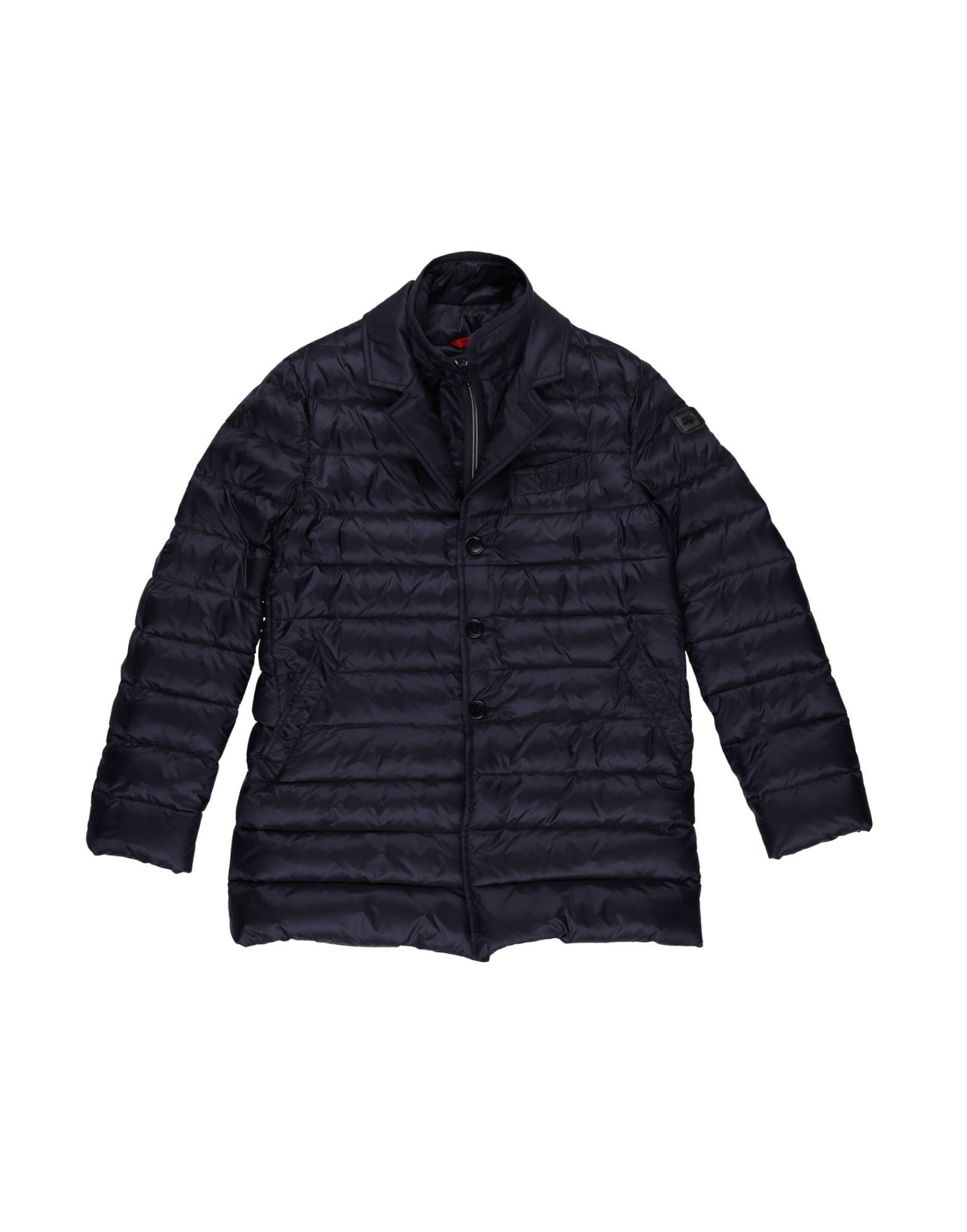 techno fabric, logo, solid colour, single-breasted , zip, turtleneck, multipockets, long sleeves, duck down filling, contains non-textile parts of animal origin, do not wash, dry cleanable, iron at 110� c max, do not bleach, do not tumble dry, outerwear