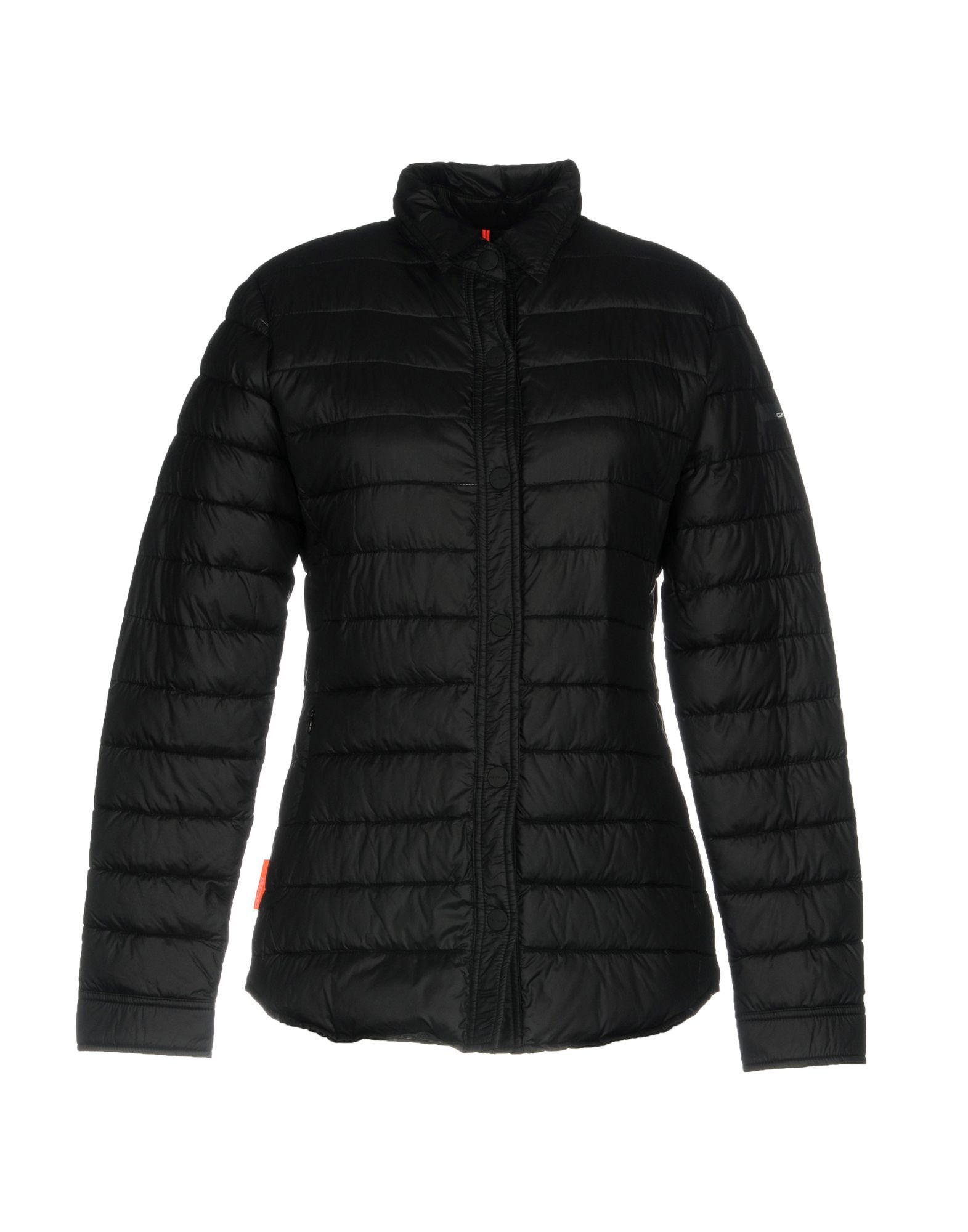techno fabric, logo, basic solid colour, single-breasted , snap button closure, classic neckline, multipockets, pocket with zip, long sleeves, padded inner, outerwear