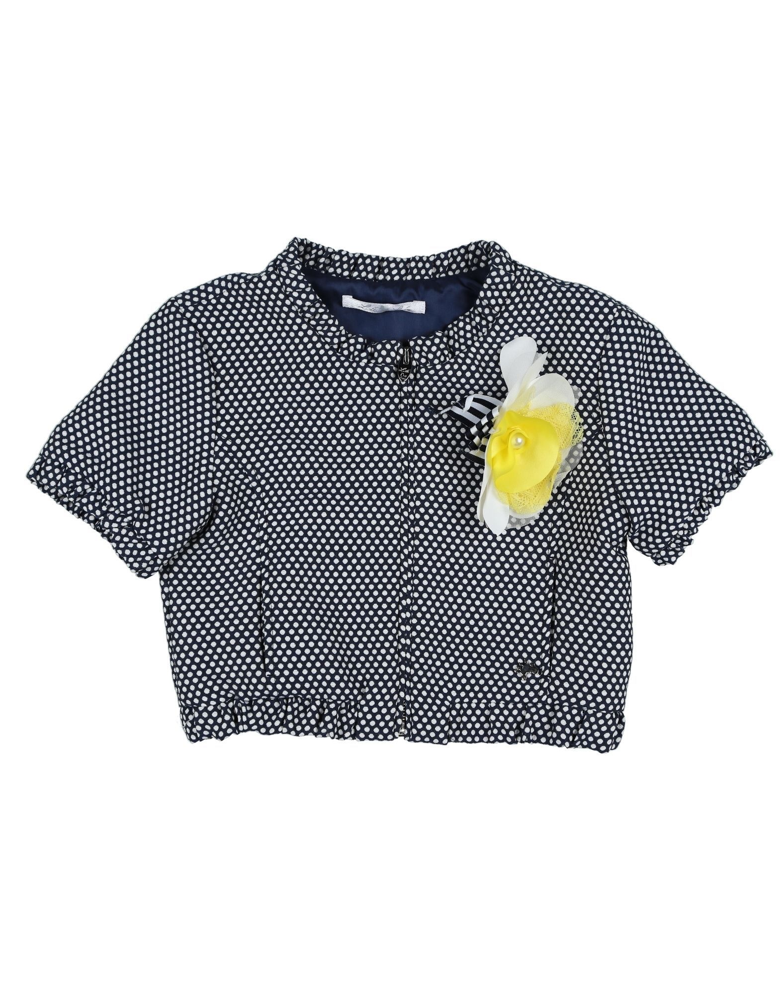 Crepe<br>No appliqu�s<br>Polka dots<br>Single-breasted <br>Zip<br>Round collar<br>Multipockets<br>Pocket with zip<br>Short sleeves<br>Fully lined<br>Wash at 30� c<br>Dry cleanable<br>Iron at 110� c max<br>Do not bleach<br>Do not tumble dry<br>Stretch<br>Generic outerwear<br>