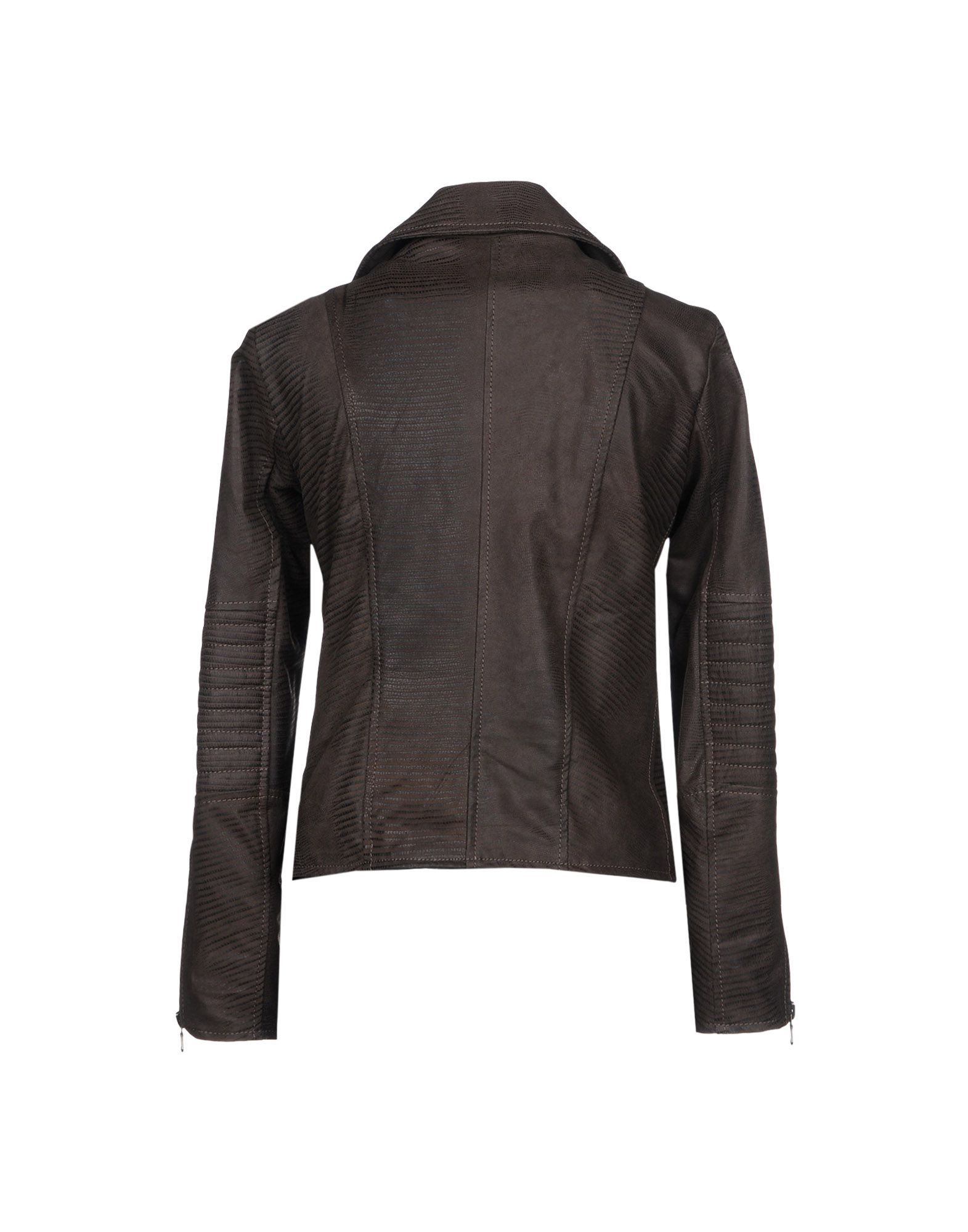 Leather<br>No appliqu�s<br>Solid colour<br>Double-breasted<br>Zip<br>Classic Neckline<br>Multipockets<br>Long sleeves<br>Fully lined<br>Printed leather<br>Contains non-textile parts of animal origin<br>Biker style<br>Small sized<br>