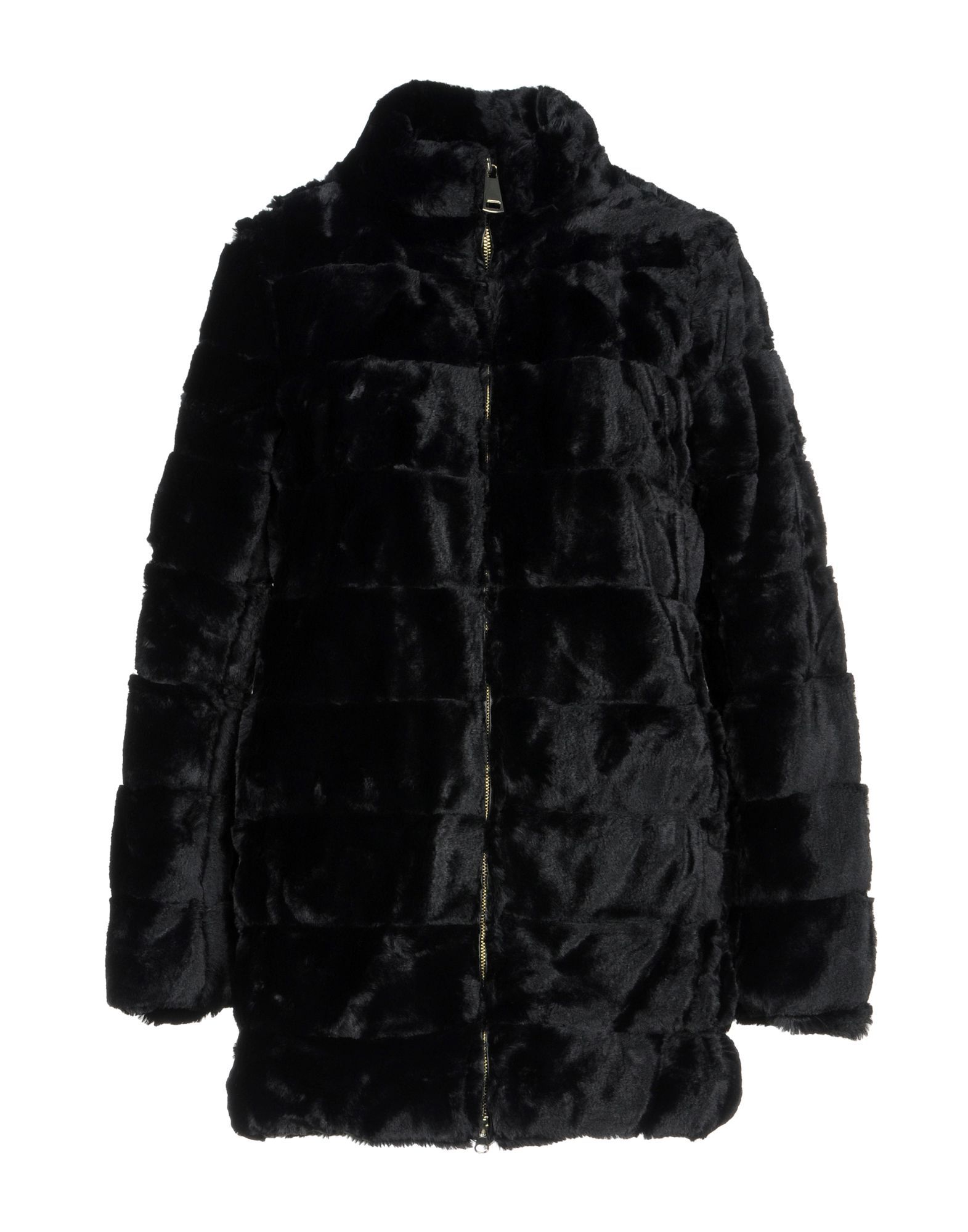 faux fur, no appliqués, basic solid color, single-breasted , zip, turtleneck, multipockets, long sleeves, fully lined, outerwear