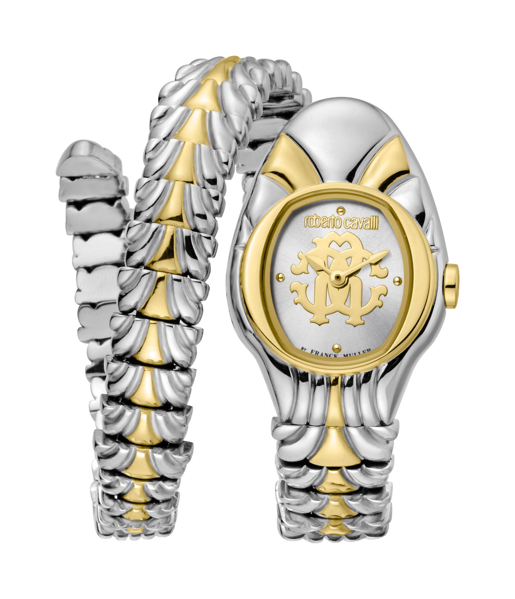 Roberto Cavalli Ladies Silver / GP monogram Dial Stainless Steel/Gold ...