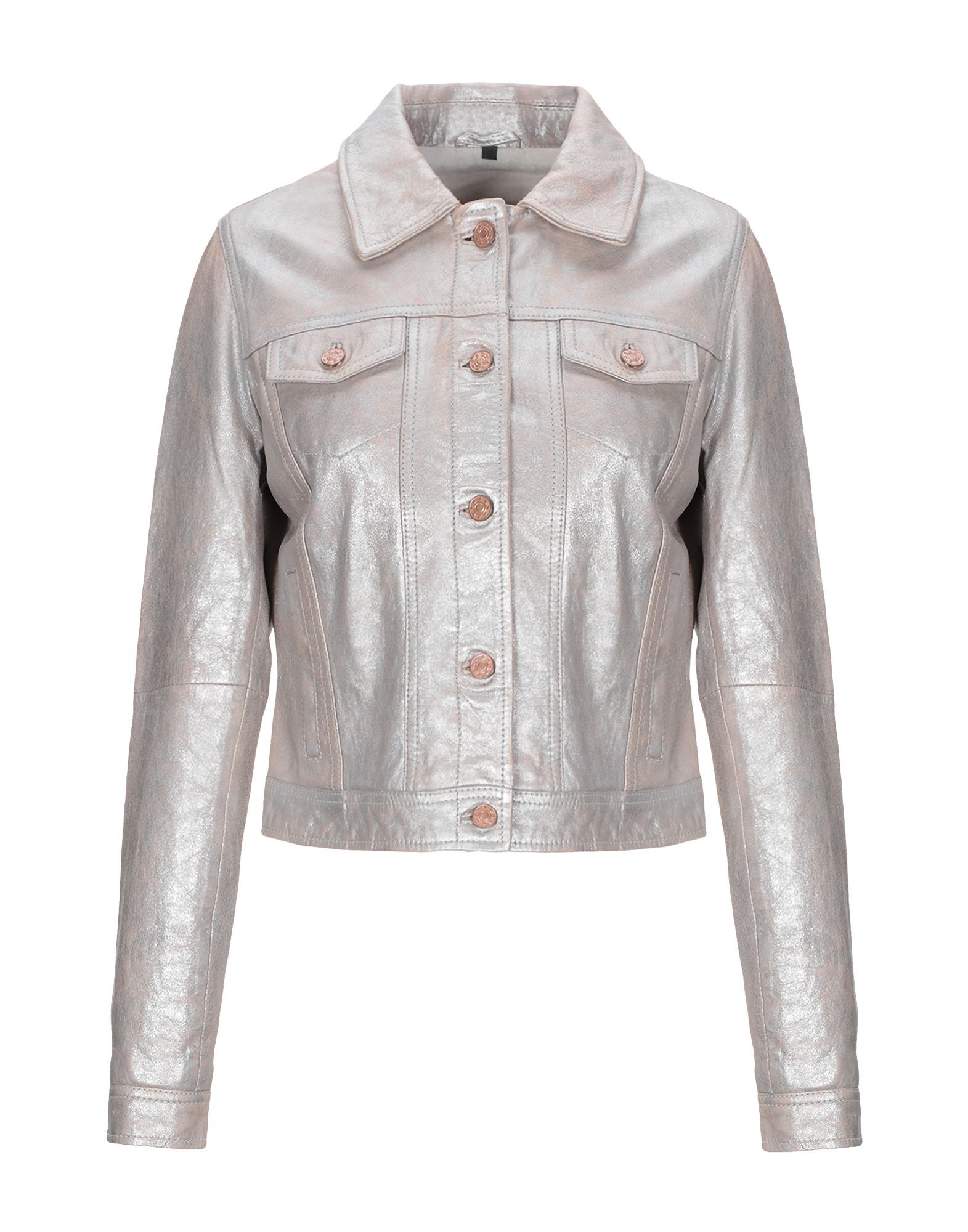 leather, laminated effect, logo, solid colour, single-breasted , button closing, classic neckline, multipockets, long sleeves, fully lined, contains non-textile parts of animal origin
