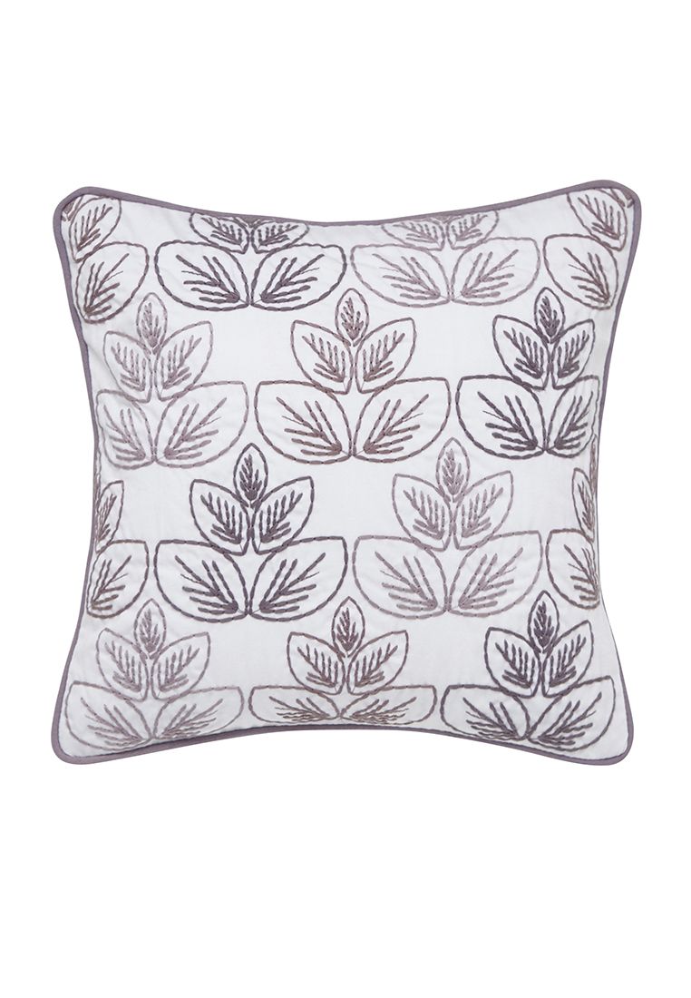 A little accent cushion decorated with a stylised leaf pattern adds the finishing touch. Fibre Filled. Made in India.
