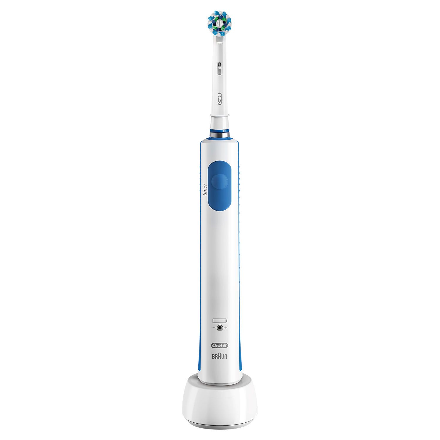 Oral B Pro 570 Cross Action Limited Edition Brush and Refill

Tired of manual toothbrushes? Switch to an Oral-B Pro 2000 Cross Action Electric Toothbrush for a faster, more thorough clean. The professionally inspired design of the cross action toothbrush head surrounds each tooth with bristles angled at 16 degrees, and 3D cleaning action oscillates, rotates, and pulsates to break up and remove up to 100 percent plaque than a regular manual toothbrush. It provides a clinically proven superior clean versus a regular manual toothbrush. The Visible Pressure Sensor lights up if you brush too hard to prevent harmful over-brushing and there are two modes - daily clean and gum care. Used by dentists worldwide, it is compatible with the following replacement toothbrush heads: CrossAction, 3D White, Sensitive Clean, Precision Clean, Floss Action, Trizone and Dual Clean.

Key Features:

    Comes with 3D cleaning action that easily adapts to your teeth.
    Pressure sensor lights up to alert when the user is brushing too hard.
    Removes up to 100% more plaque than a regular manual toothbrush.
    Buzzes every 30 seconds to focus on brushing the next quadrant of your mouth.
    Alerts user when brushed for the dentist-recommended time of 2 minutes.
    Offers a variety of replacement toothbrush heads to fit different oral health needs.
    Fully charged electric toothbrush lasts for up to 7 days with regular use.


How to use : 

    Step 1: Make sure your toothbrush is charged.
    Step 2: Start with the outside surfaces of the teeth. Guide the brush head slowly from tooth to tooth, holding the brush head in place for a few seconds against each tooth before moving on to the next one. Follow along with the shape of each tooth and the curve of the gums.
    Step 3: Repeat Step 2 on the inside surfaces of the teeth.
    Step 4: Repeat Step 2 on the chewing surfaces of the teeth as well as behind the back teeth.
    Step 5: Direct the brush head along the gum line and upon the gums. Again, do not press hard or scrub.
    Step 6: Try grazing the brush head along your tongue and the roof of your mouth, back to front, to help freshen your breath.