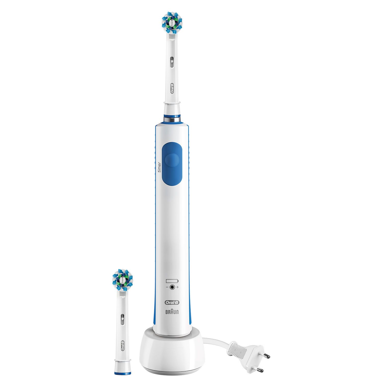 Oral B Pro 570 Cross Action Limited Edition Brush and Refill

Tired of manual toothbrushes? Switch to an Oral-B Pro 2000 Cross Action Electric Toothbrush for a faster, more thorough clean. The professionally inspired design of the cross action toothbrush head surrounds each tooth with bristles angled at 16 degrees, and 3D cleaning action oscillates, rotates, and pulsates to break up and remove up to 100 percent plaque than a regular manual toothbrush. It provides a clinically proven superior clean versus a regular manual toothbrush. The Visible Pressure Sensor lights up if you brush too hard to prevent harmful over-brushing and there are two modes - daily clean and gum care. Used by dentists worldwide, it is compatible with the following replacement toothbrush heads: CrossAction, 3D White, Sensitive Clean, Precision Clean, Floss Action, Trizone and Dual Clean.

Key Features:

    Comes with 3D cleaning action that easily adapts to your teeth.
    Pressure sensor lights up to alert when the user is brushing too hard.
    Removes up to 100% more plaque than a regular manual toothbrush.
    Buzzes every 30 seconds to focus on brushing the next quadrant of your mouth.
    Alerts user when brushed for the dentist-recommended time of 2 minutes.
    Offers a variety of replacement toothbrush heads to fit different oral health needs.
    Fully charged electric toothbrush lasts for up to 7 days with regular use.


How to use : 

    Step 1: Make sure your toothbrush is charged.
    Step 2: Start with the outside surfaces of the teeth. Guide the brush head slowly from tooth to tooth, holding the brush head in place for a few seconds against each tooth before moving on to the next one. Follow along with the shape of each tooth and the curve of the gums.
    Step 3: Repeat Step 2 on the inside surfaces of the teeth.
    Step 4: Repeat Step 2 on the chewing surfaces of the teeth as well as behind the back teeth.
    Step 5: Direct the brush head along the gum line and upon the gums. Again, do not press hard or scrub.
    Step 6: Try grazing the brush head along your tongue and the roof of your mouth, back to front, to help freshen your breath.