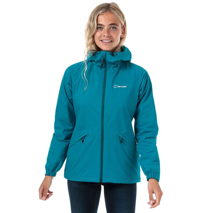 Womens Berghaus Deluge Pro Insulated Waterproof Jacket in turquoise.<BR><BR>- 2 layer Hydroshell® waterproof breathable fabric.<BR>- Hydroloft® insulation is lightweight but warm.<BR>- Adjustable hood helps maintain a secure fit and protects from the elements.<BR>- Full zip fastening with chin guard.<BR>- Long raglan sleeves with elasticated cuffs.<BR>- Zipped front pockets.<BR>- Drawcord adjustable hem.<BR>- Berghaus logo printed at left chest.<BR>- Measurement from shoulder to hem: 26in approximately.<BR>- 100% Polyamide shell with polyurethane coating. Lining: 100% Polyester. Insulation: 100% Polyester. Machine Washable.<BR>- Ref: 422260BT8<BR><BR> Measurements are intended for guidance only.
