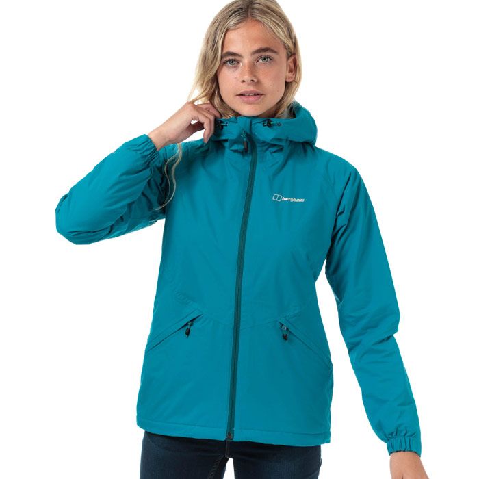 Womens Berghaus Deluge Pro Insulated Waterproof Jacket in turquoise.<BR><BR>- 2 layer Hydroshell® waterproof breathable fabric.<BR>- Hydroloft® insulation is lightweight but warm.<BR>- Adjustable hood helps maintain a secure fit and protects from the elements.<BR>- Full zip fastening with chin guard.<BR>- Long raglan sleeves with elasticated cuffs.<BR>- Zipped front pockets.<BR>- Drawcord adjustable hem.<BR>- Berghaus logo printed at left chest.<BR>- Measurement from shoulder to hem: 26in approximately.<BR>- 100% Polyamide shell with polyurethane coating. Lining: 100% Polyester. Insulation: 100% Polyester. Machine Washable.<BR>- Ref: 422260BT8<BR><BR> Measurements are intended for guidance only.