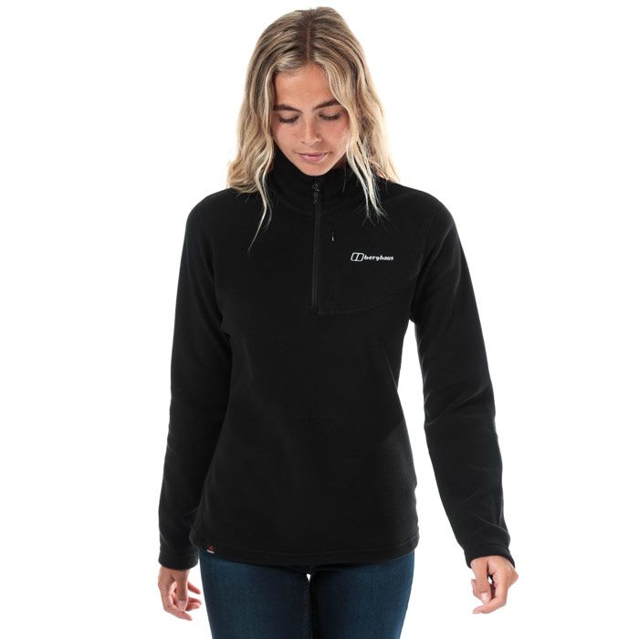 Womens Berghaus Prism Micro Fleece Polartec Half Zip Top in black.<BR><BR>Versatile fleece top  ideal for everyday use. <BR>- Polartec® fleece fabric construction delivers warmth and durability. <BR>- Funnel neck.<BR>- 1-2 zip fastening with chin guard.<BR>- Long sleeves.<BR>- Zipped pocket at left chest.<BR>- Embroidered Berghaus logo at left chest.<BR>- Part of the eco-friendly MADEKIND™ range - made from more than 50% recycled fabric.<BR>- Measurement from shoulder to hem: 23in approximately. <BR>- 100% Polyester excluding trims. Machine washable. <BR>- Ref: 422267BP6<BR><BR>Measurements are intended for guidance only.