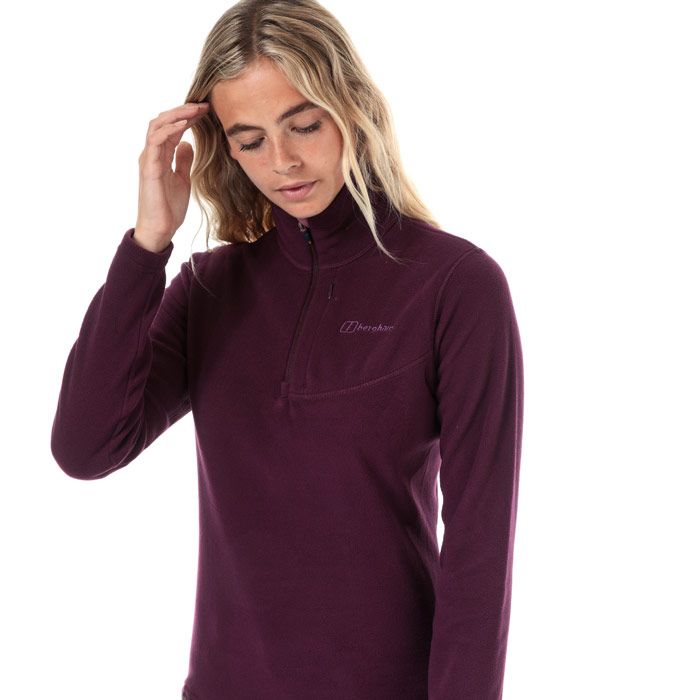 Womens Berghaus Prism Micro Fleece Polartec Half Zip Top in purple.<BR><BR>Versatile fleece top  ideal for everyday use. <BR>- Polartec® fleece fabric construction delivers warmth and durability. <BR>- Funnel neck.<BR>- 1-2 zip fastening with chin guard. <BR>- Long sleeves.<BR>- Zipped pocket at left chest.<BR>- Embroidered Berghaus logo at left chest. <BR>- Part of the eco-friendly MADEKIND™ range - made from more than 50% recycled fabric.<BR>- Measurement from shoulder to hem: 23in approximately. <BR>- 100% Polyester excluding trims. Machine washable. <BR>- Ref: 422267BU7     <BR><BR>Measurements are intended for guidance only.