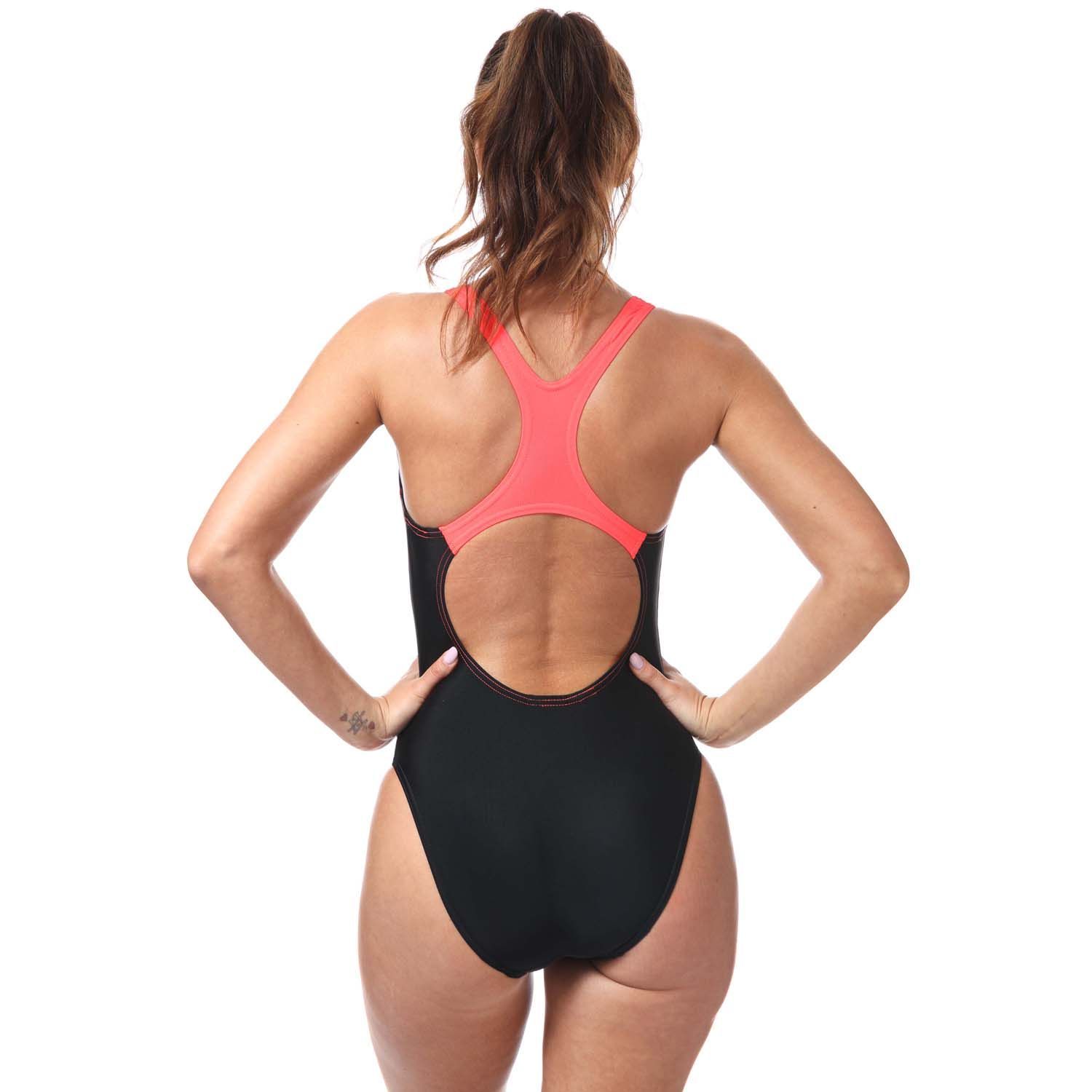 Womens Speedo Hexagonal Tech Medalist Swimsuit in black - red.- Medium cut neck.- X-back.- Higher chlorine resistance than standard swimwear fabrics.- Speedo branding.- Shape retention.- Body: 80% Nylon  20% Elastane. Lining: 100% Polyester. Trim: 53% Polyester  47% PBT Polyester.- 812346B023Please note that returns will only be accepted if the hygiene label is still attached to the product.