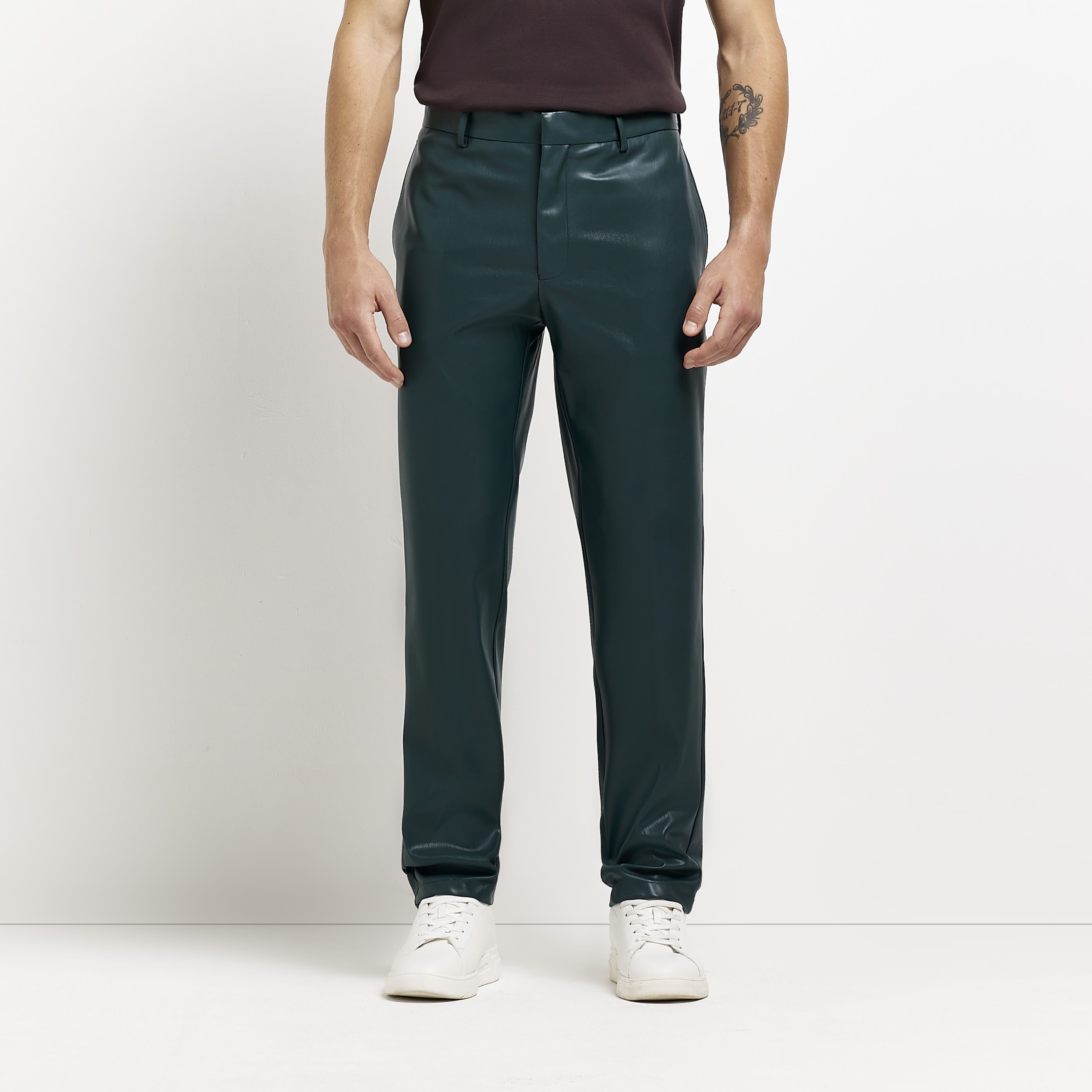 River Island Mens Suit Trousers Bottle PU Green