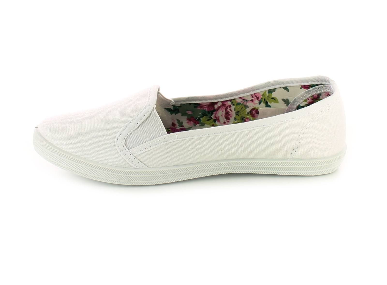 New Ladieswomens White Slip Ons Elasicated Gusset Canvas Pumps