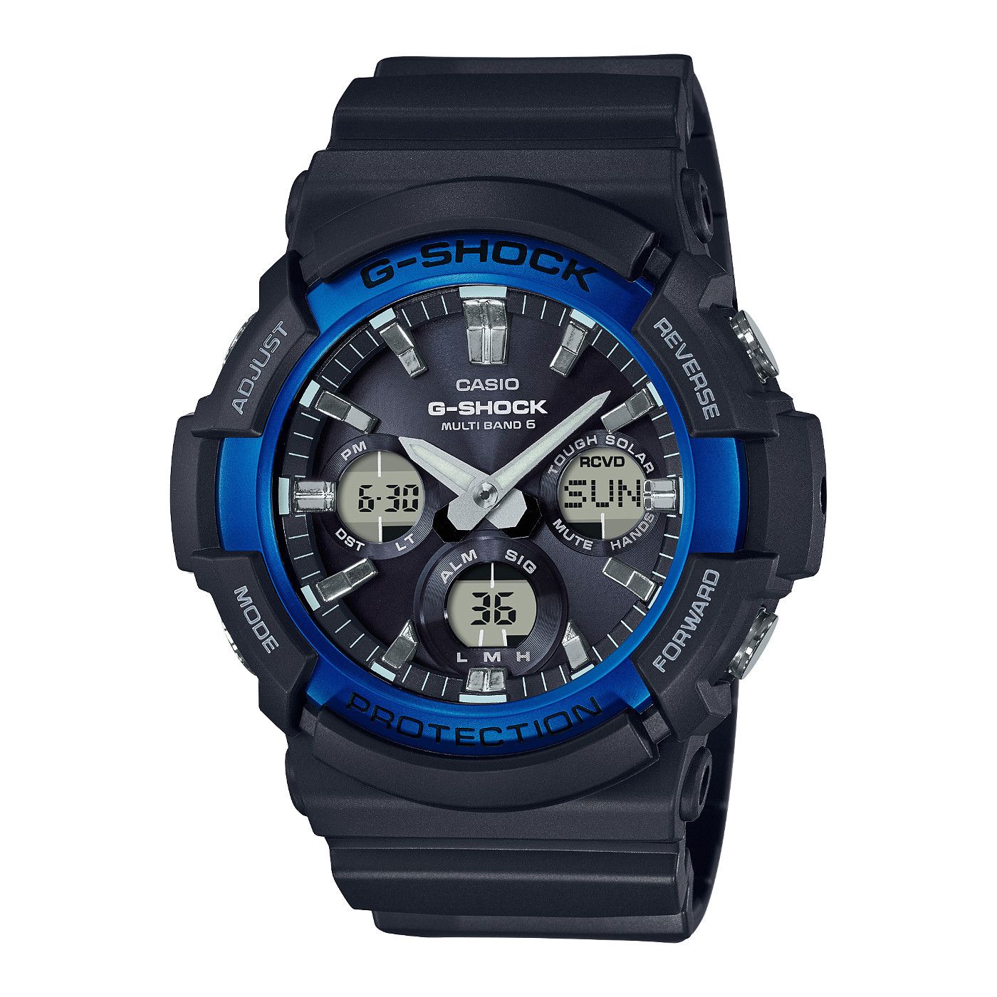 This Casio G-shock Analogue-Digital Watch for Men is the perfect timepiece to wear or to gift. It's Black 53 mm Round case combined with the comfortable Black Plastic will ensure you enjoy this stunning timepiece without any compromise. Operated by a high quality Quartz movement and water resistant to 20 bars, your watch will keep ticking. Fashionable Sporty Design, Perfect for all kind of sports, indoor and outdoor activities or daily use -The watch has a calendar function: Day-Date-Month, Solar, Radio Controlled, Worldtime, Stopwatch, Alarm High quality 22 cm length and 24 mm width Black Plastic strap with a Buckle Case diameter: 53 mm,case thickness:  mm, case colour: Black and dial colour: Black