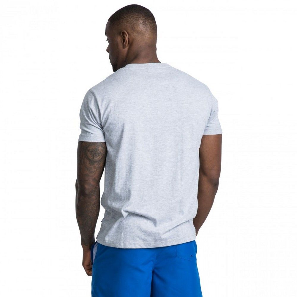 Short Sleeves. Round Neck. Print on Chest. 65% Polyester/35% Cotton. Trespass Mens Chest Sizing (approx): S - 35-37in/89-94cm, M - 38-40in/96.5-101.5cm, L - 41-43in/104-109cm, XL - 44-46in/111.5-117cm, XXL - 46-48in/117-122cm, 3XL - 48-50in/122-127cm.