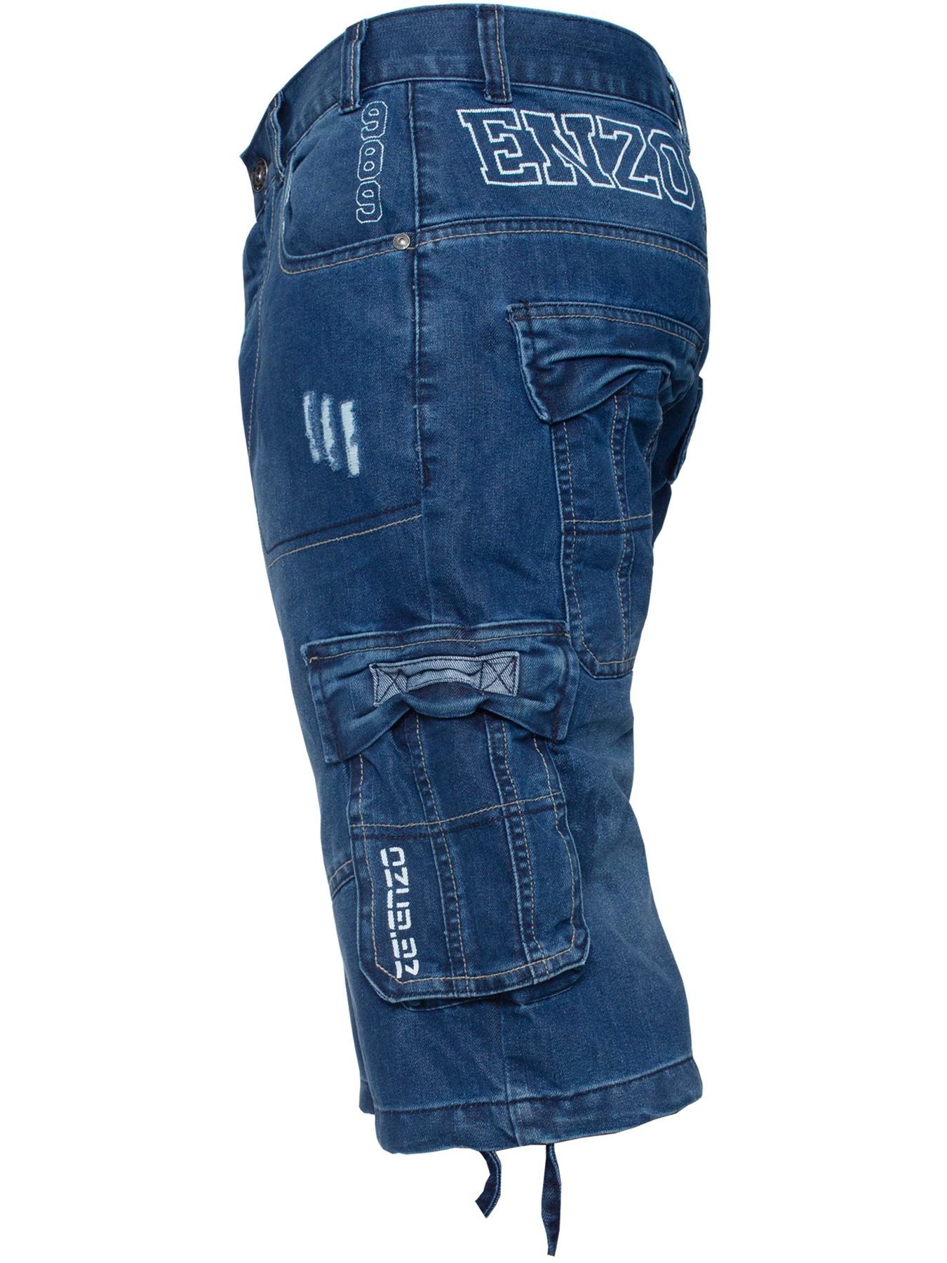 These EZS404 Enzo Mens Cargo Combat Shorts features 2 front pockets, 2 back pockets, 2 side 1- Coin pockets, Branded Buttons and Rivets, and a zip fly fastening. Crafted from 60% Cotton and 40% Polyester, these Loose comfortable and sturdy Combat Denim Shorts are available in 28” Inside Leg only. The sizes in the dropdown are in Inches.
